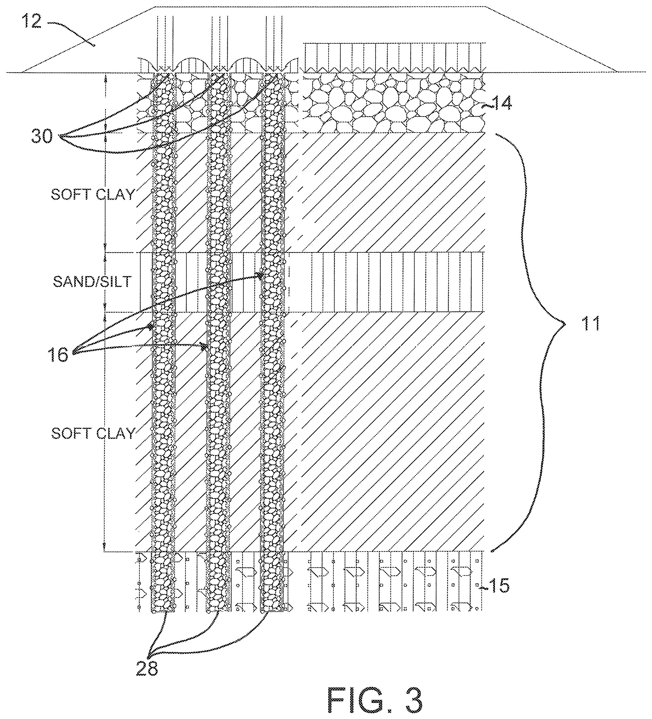 Patent US12480260 Figure 3 – Shear resistant drain system for improving weak foundation soils