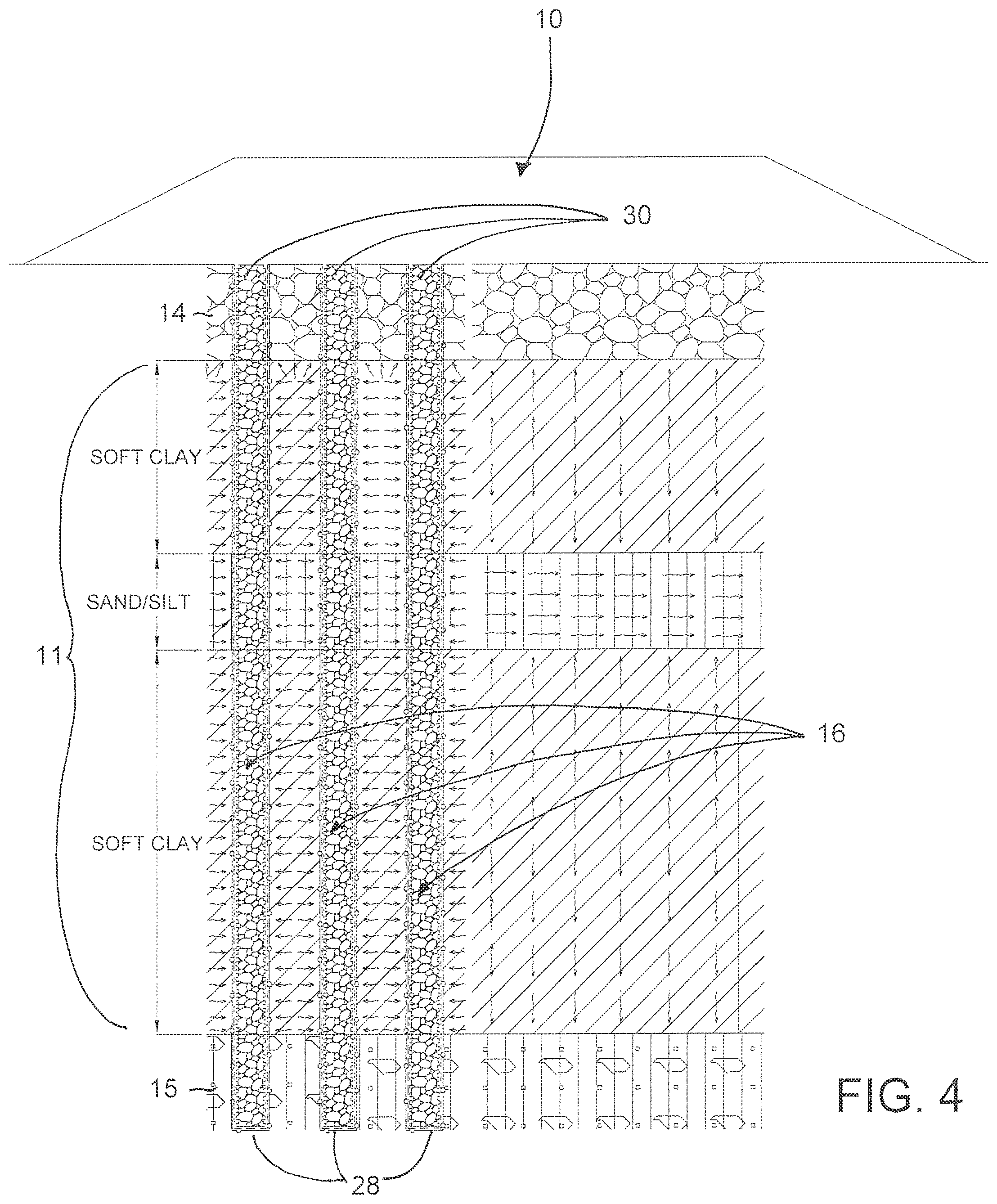Patent US12480260 Figure 4 – Shear resistant drain system for improving weak foundation soils