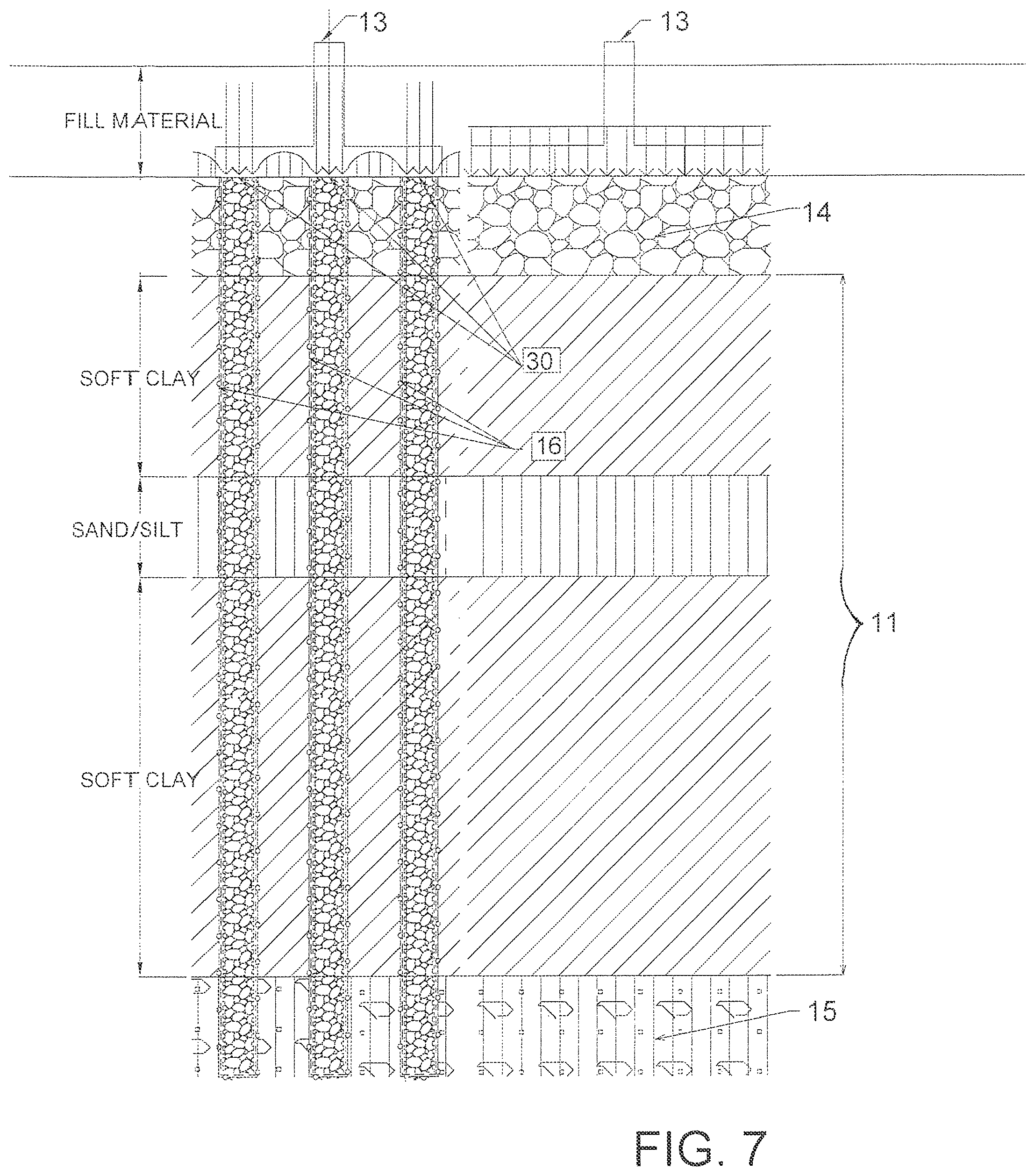 Patent US12480260 Figure 9 – Shear resistant drain system for improving weak foundation soils