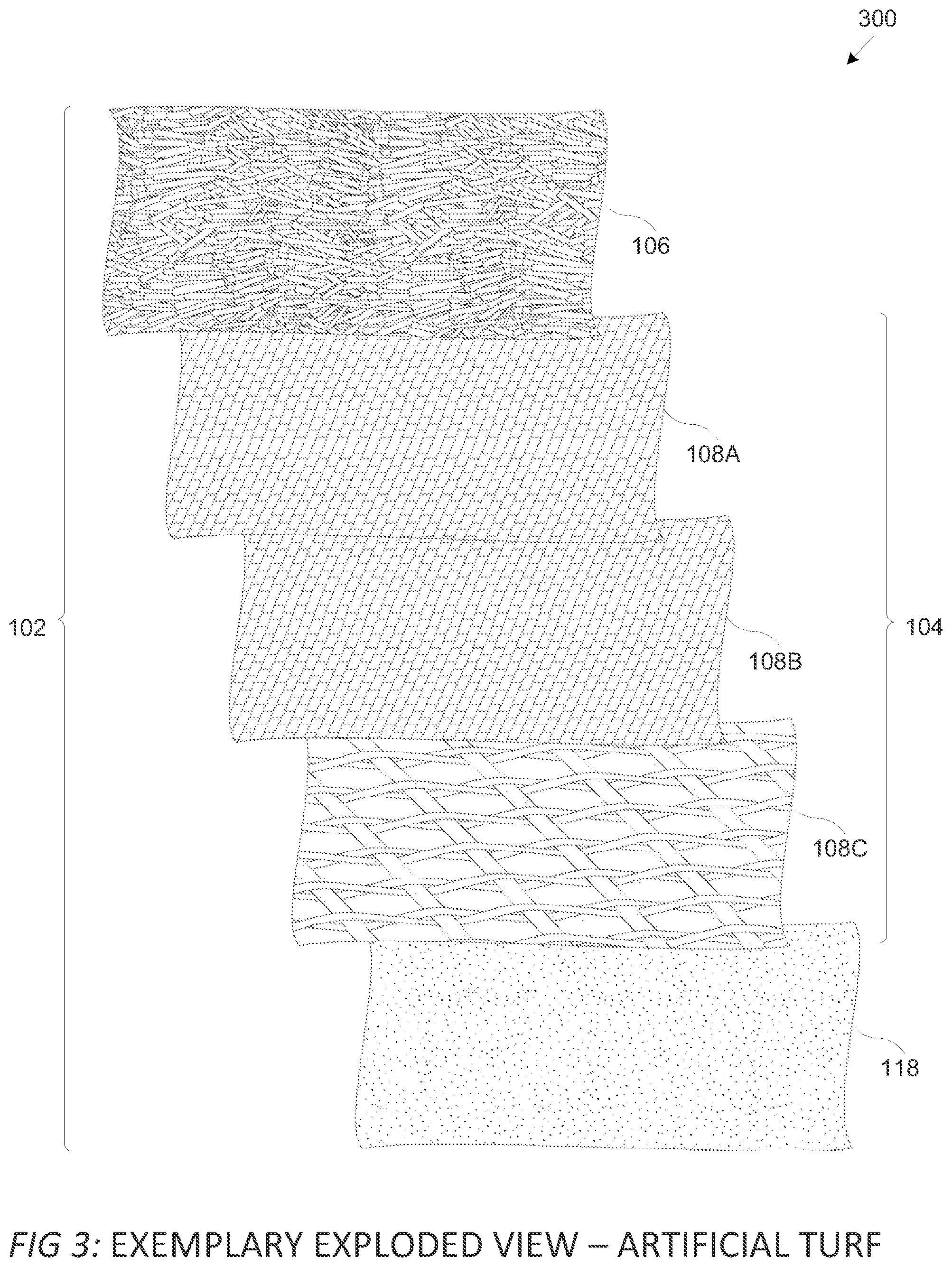 Patent US12480262 Figure 4 – Non-perforated artificial turf with porous backing and methods of manufacture thereof