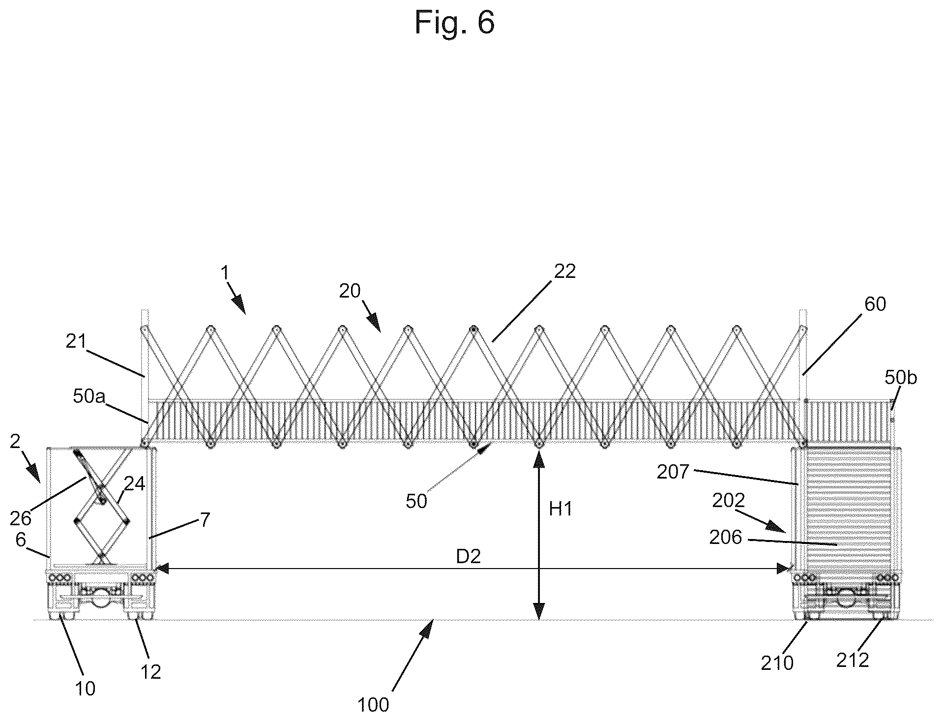 Patent US12480266 Figure 6 – Rapid deploy mobile pedestrian bridge