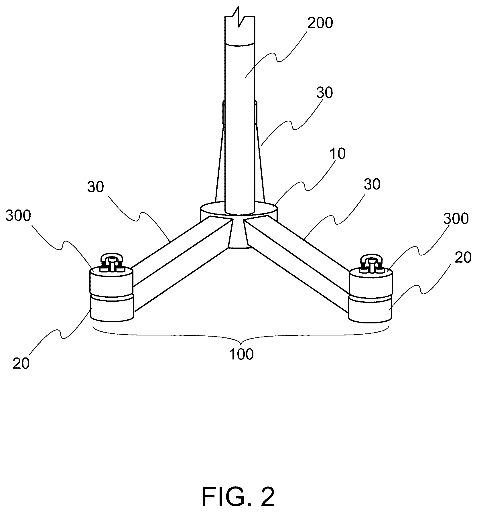 Patent US12480270 Figure 2 – Submersible offshore platform and method of installing the same