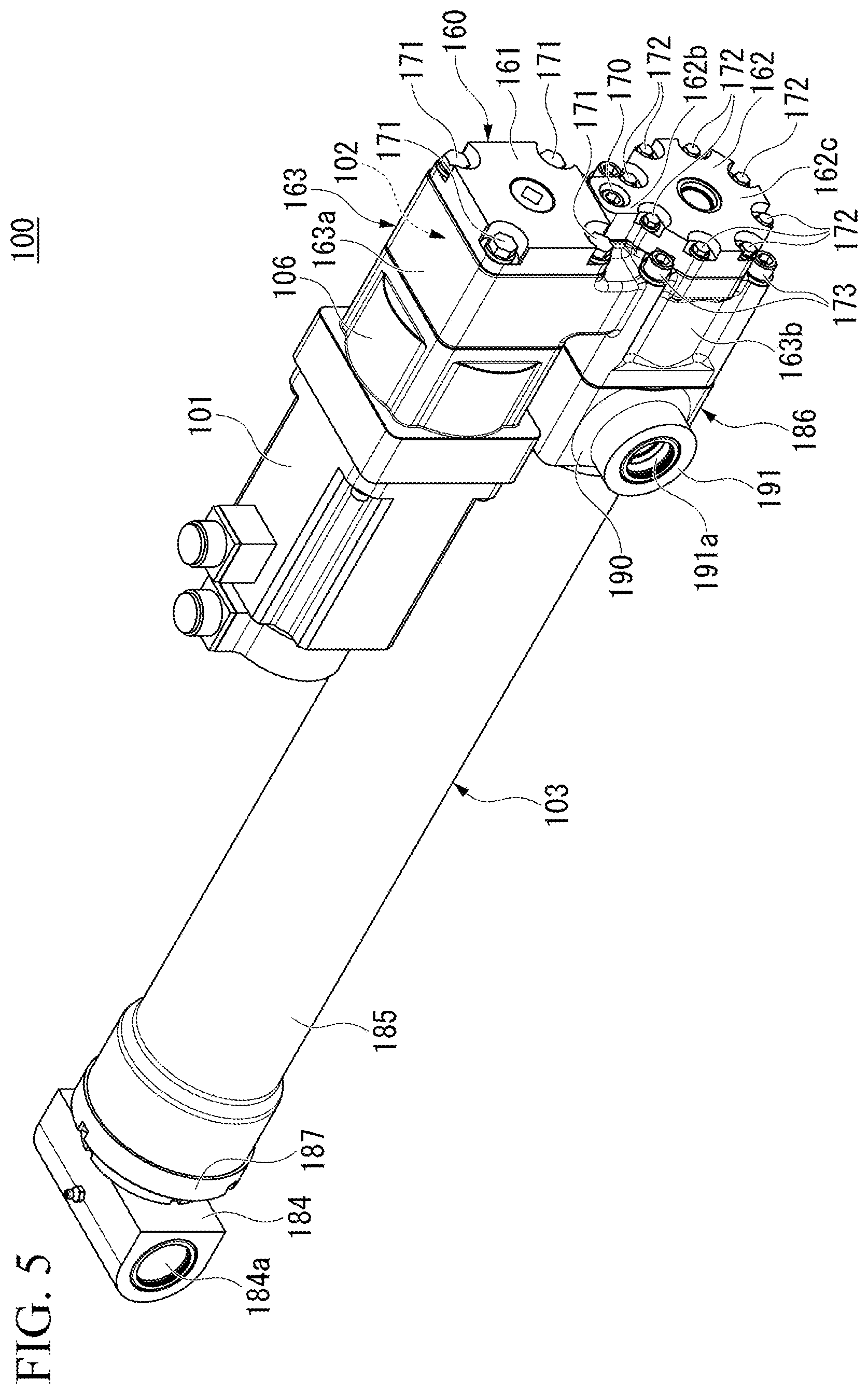 Patent US12480276 Figure 5 – Electric cylinder and work machine
