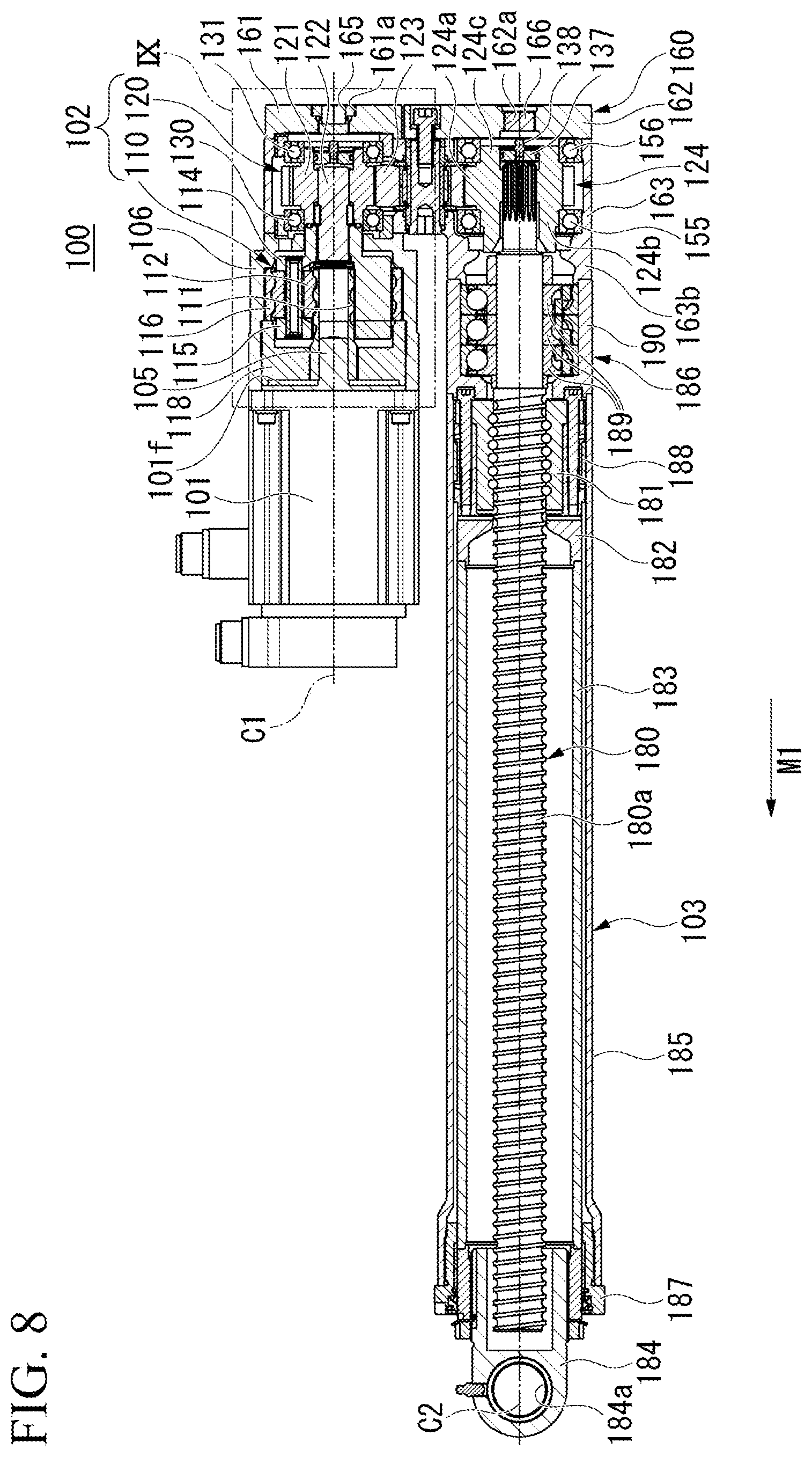 Patent US12480276 Figure 8 – Electric cylinder and work machine