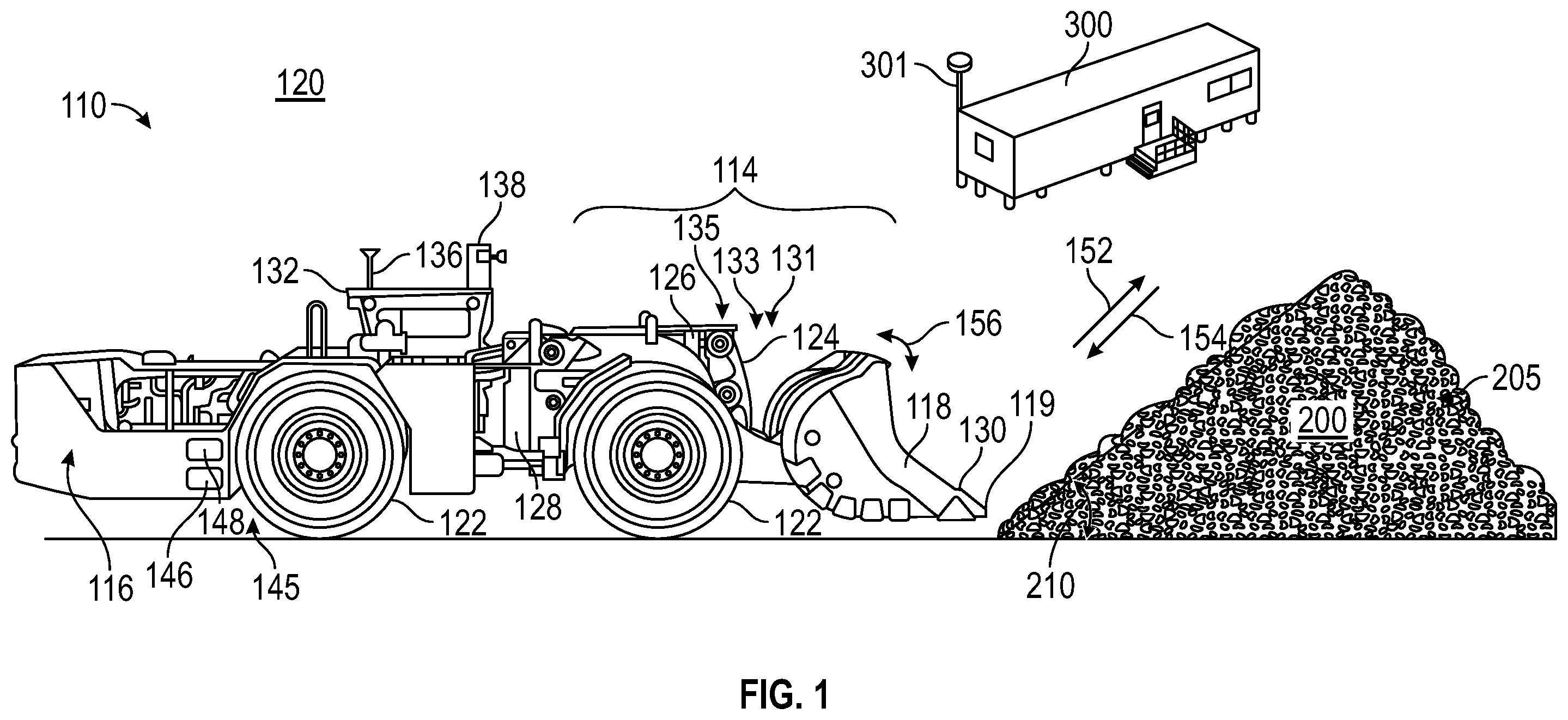 Patent US12480285 Figure 1 – Repose-optimized material stockpiling tool path