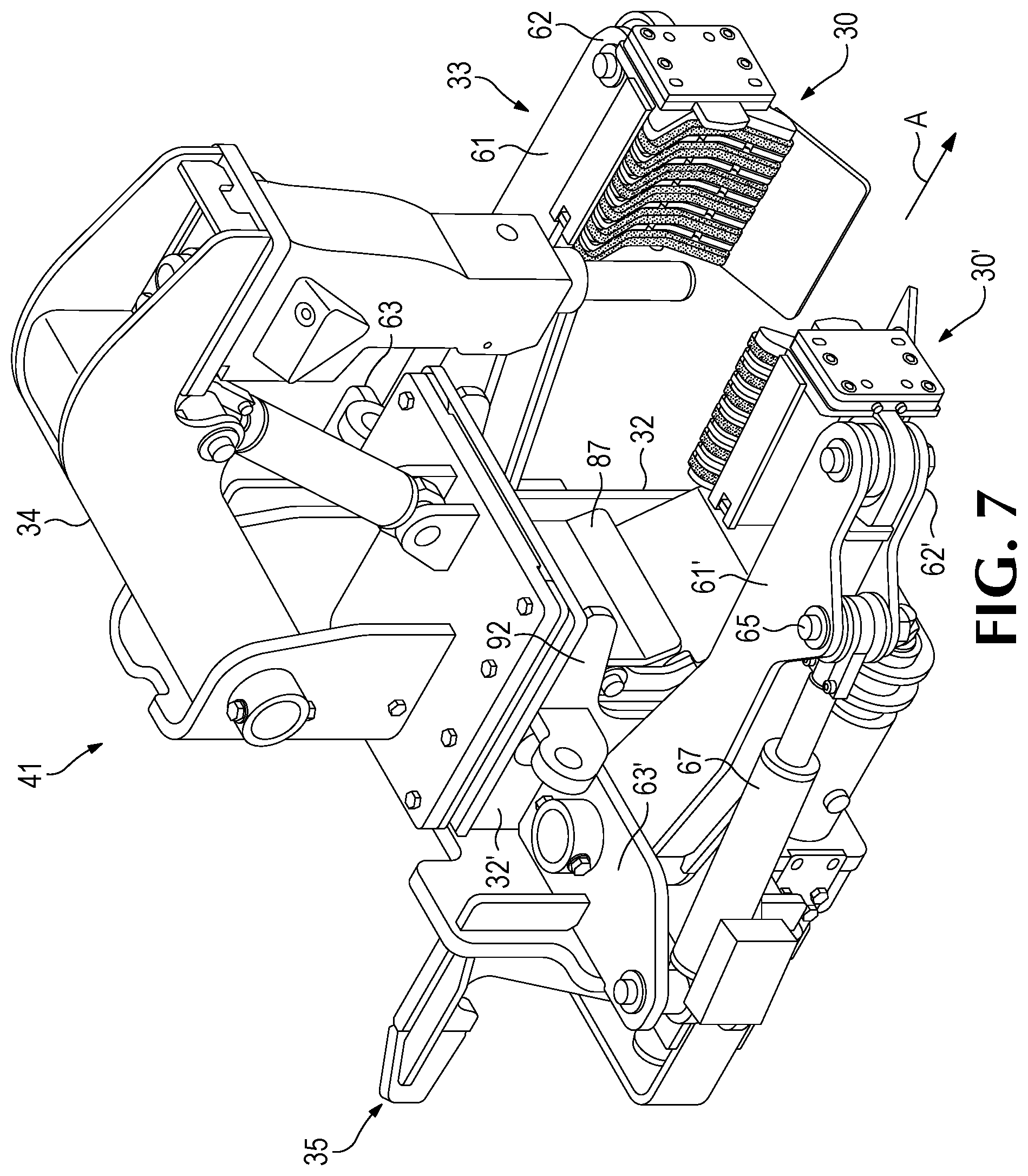 Patent US12480288 Figure 5 – Handling system for ground-engaging wear parts secured to earth working equipment