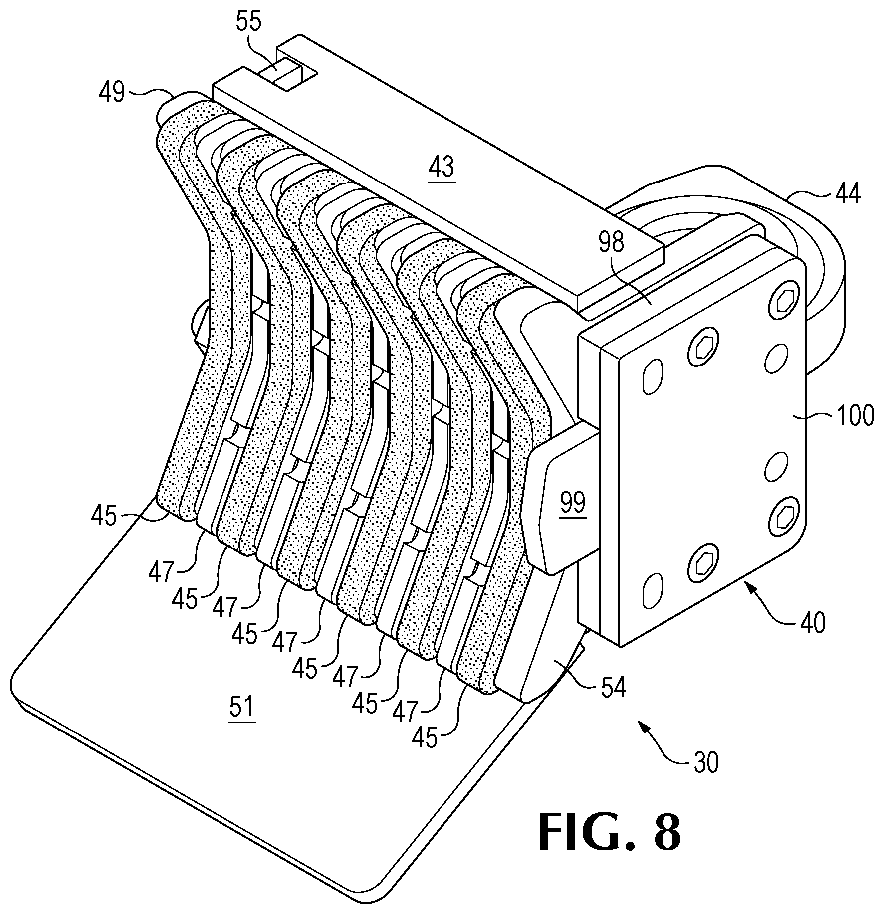 Patent US12480288 Figure 6 – Handling system for ground-engaging wear parts secured to earth working equipment
