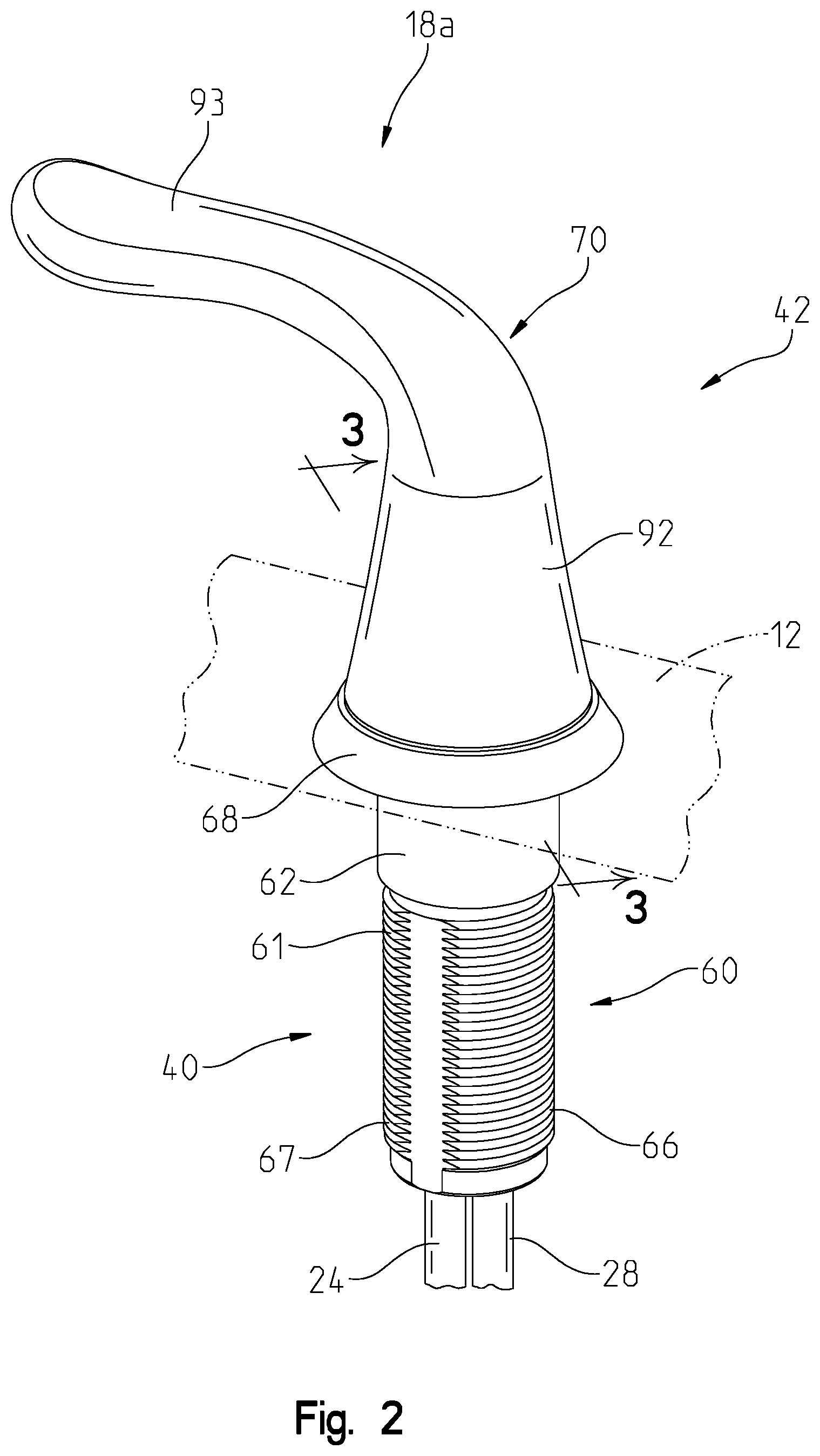 Patent US12480291 Figure 2 – Faucet handle assembly
