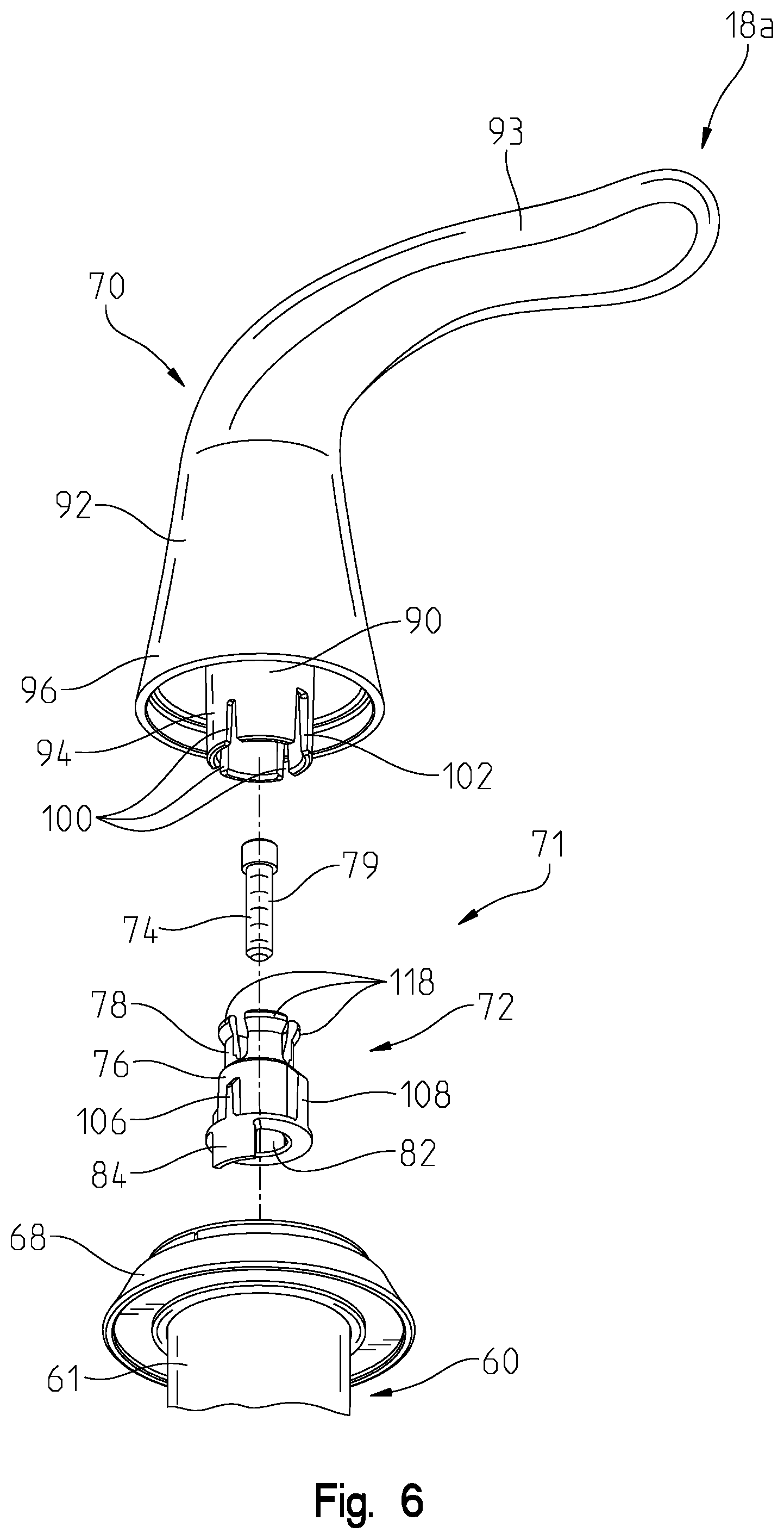 Patent US12480291 Figure 6 – Faucet handle assembly