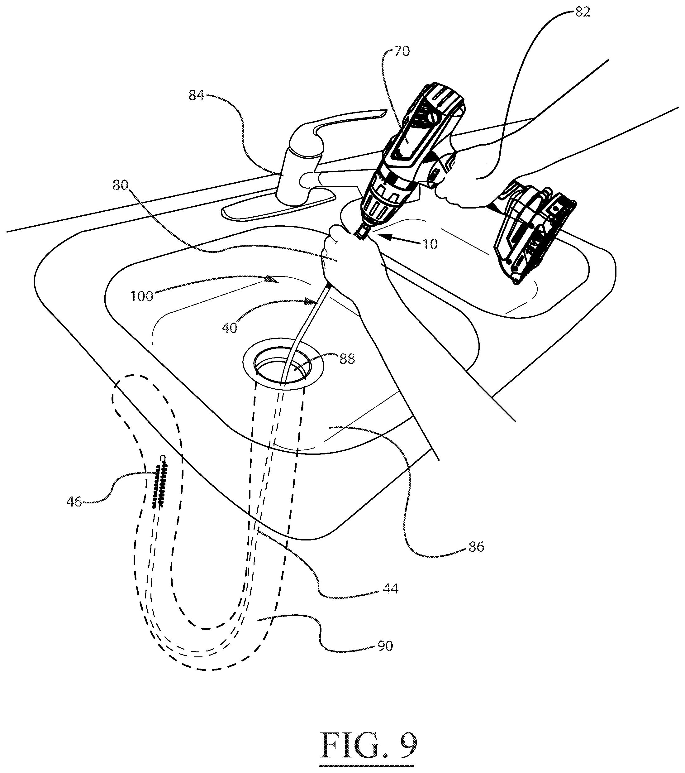 Patent US12480297 Figure 7 – Power tool adapter for a drain cleaning device