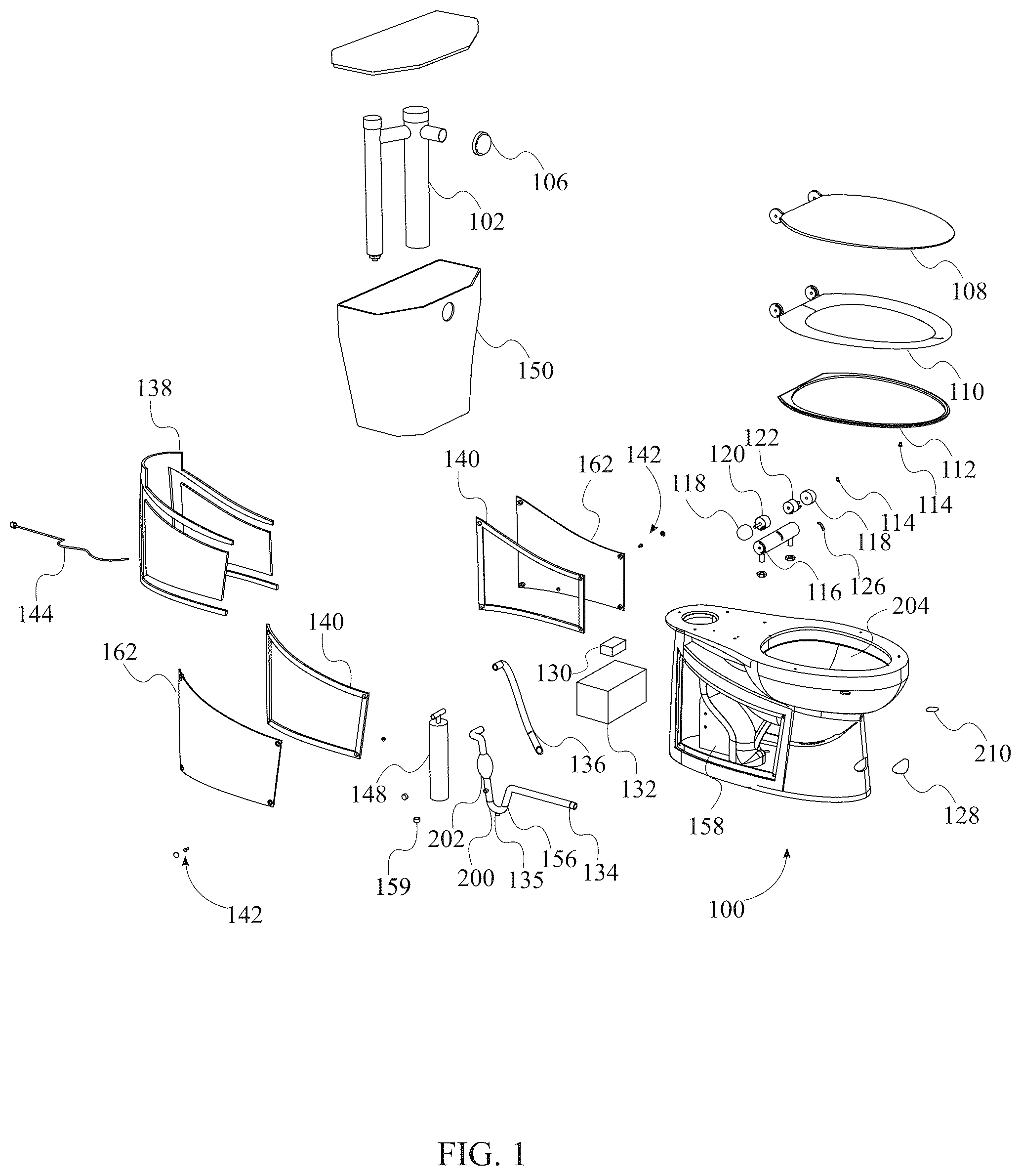 Patent US12480299 Figure 1 – Toilet vacuum system