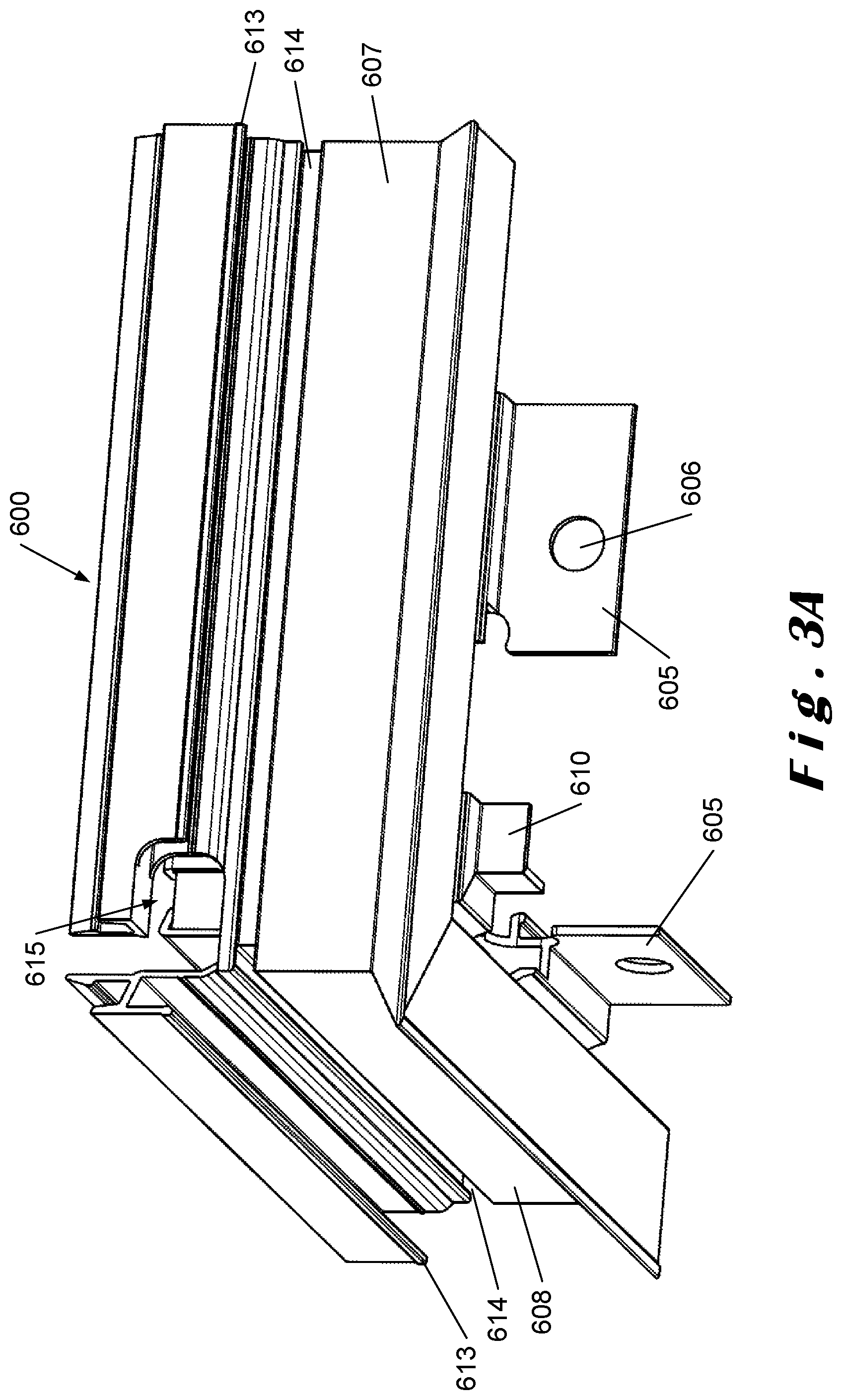 Patent US12480311 Figure 3 – Roof construction for a canopy, kit of parts for assembling the roof construction, and method for placing a ledstrip in the roof construction