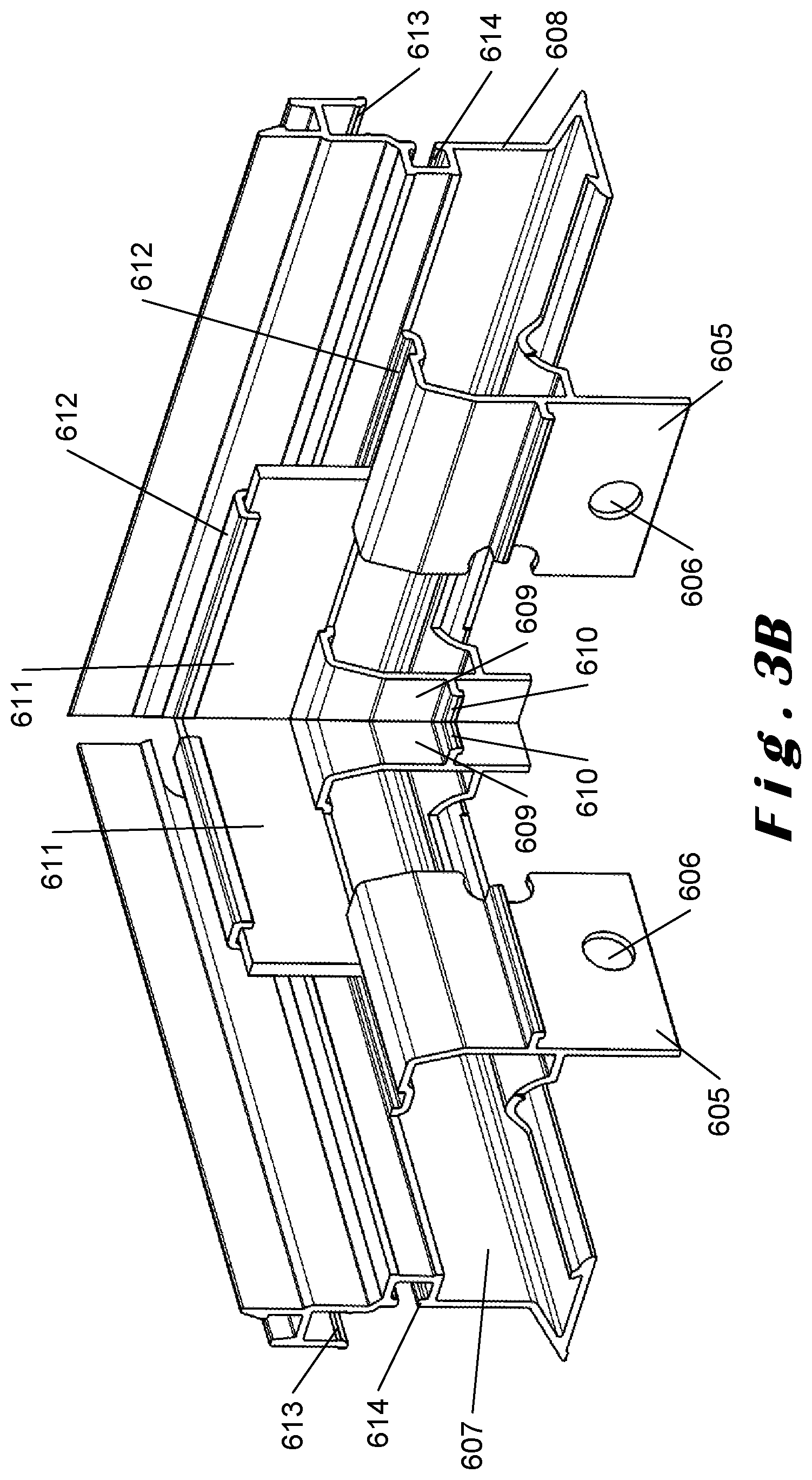 Patent US12480311 Figure 4 – Roof construction for a canopy, kit of parts for assembling the roof construction, and method for placing a ledstrip in the roof construction