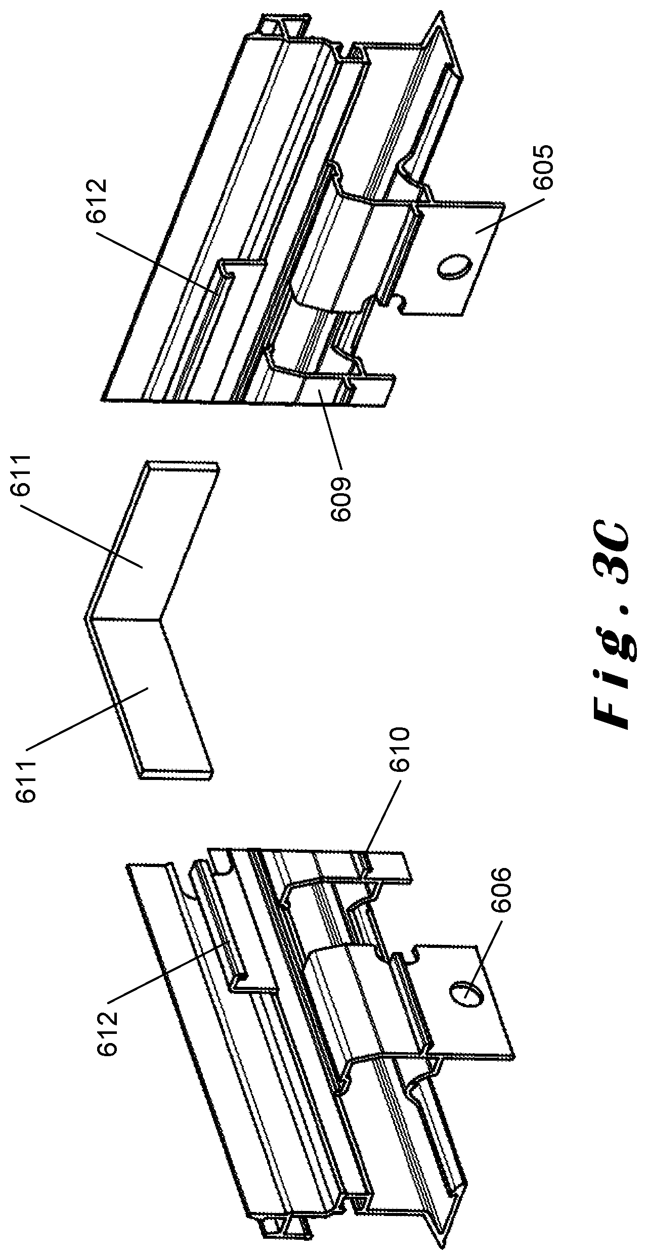 Patent US12480311 Figure 5 – Roof construction for a canopy, kit of parts for assembling the roof construction, and method for placing a ledstrip in the roof construction