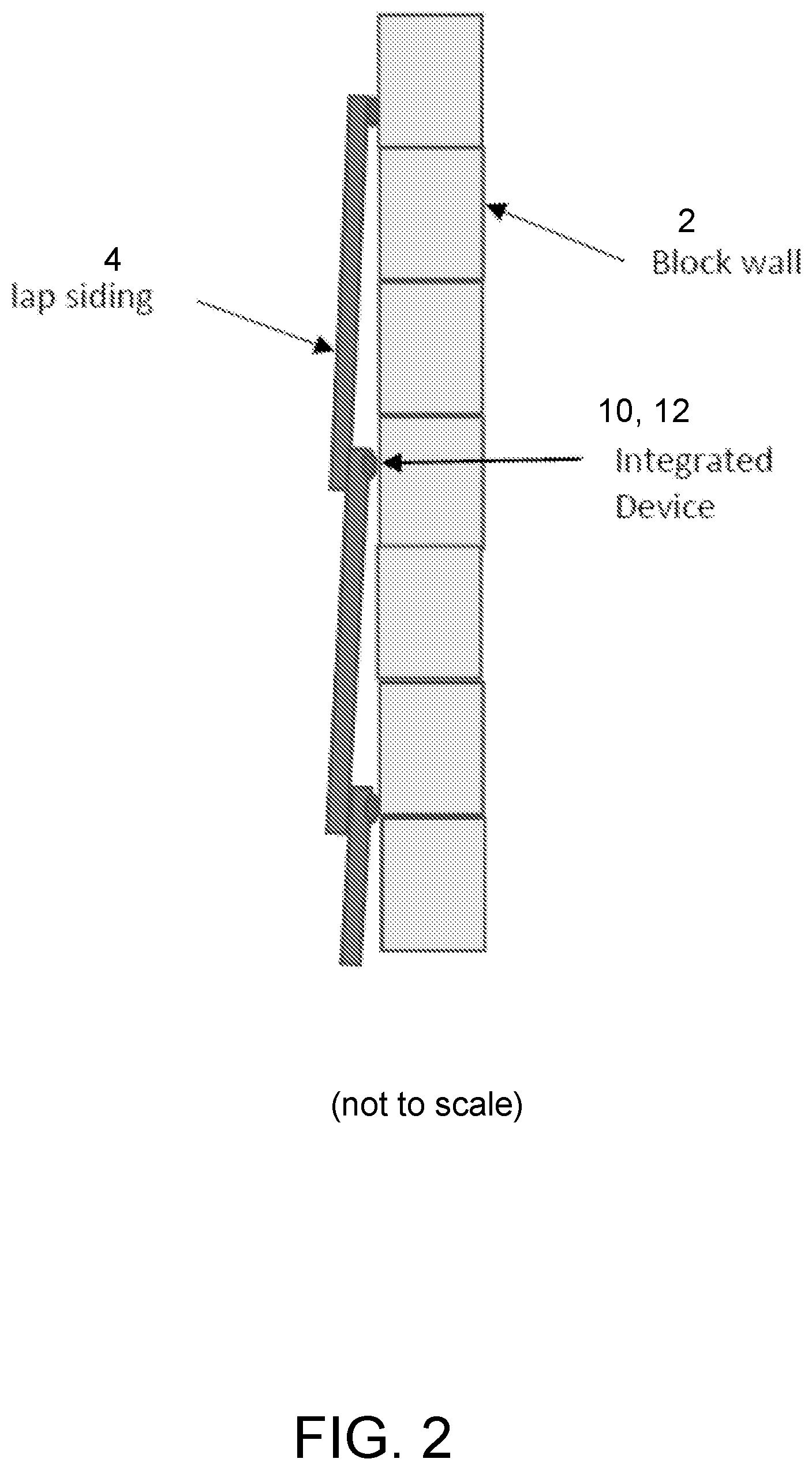 Patent US12480313 Figure 2 – Siding with integrated rainscreen for concrete wall or block construction