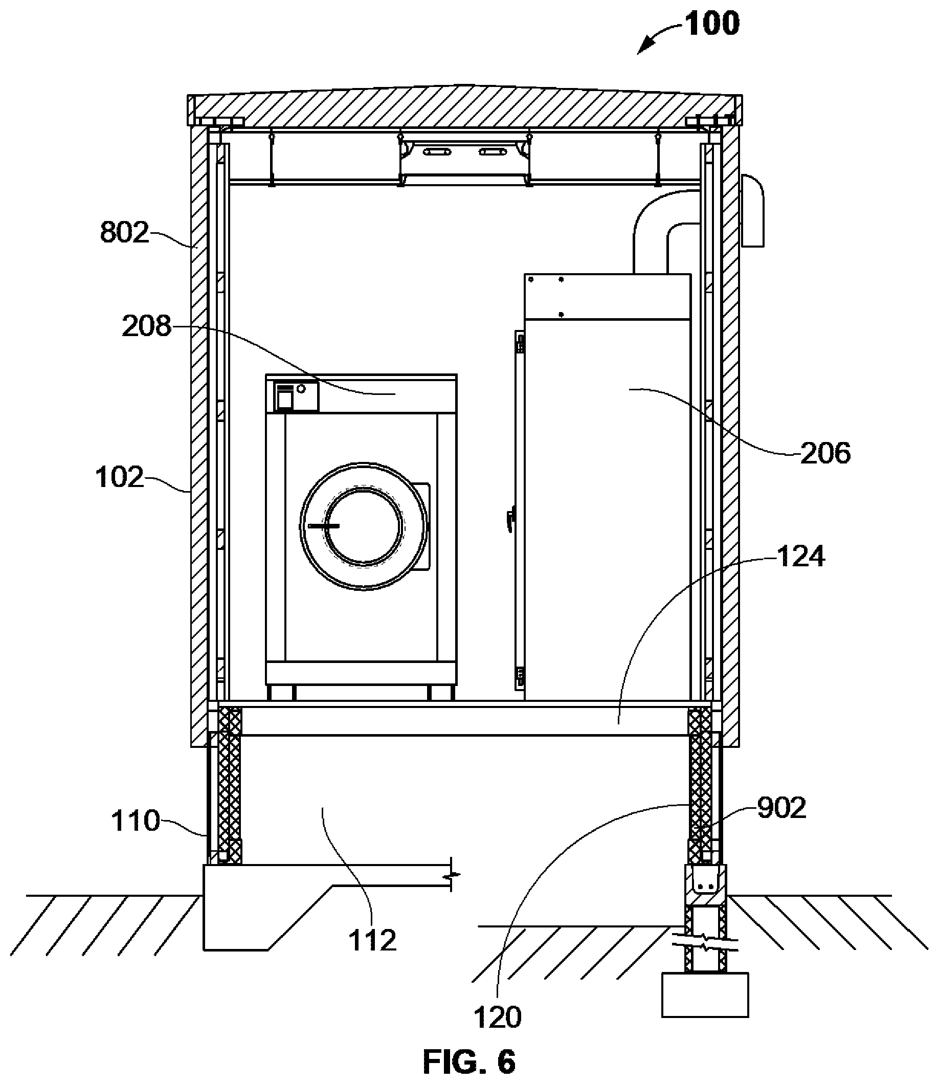 Patent US12480321 Figure 6 – Personal protective equipment decontamination facility in a container
