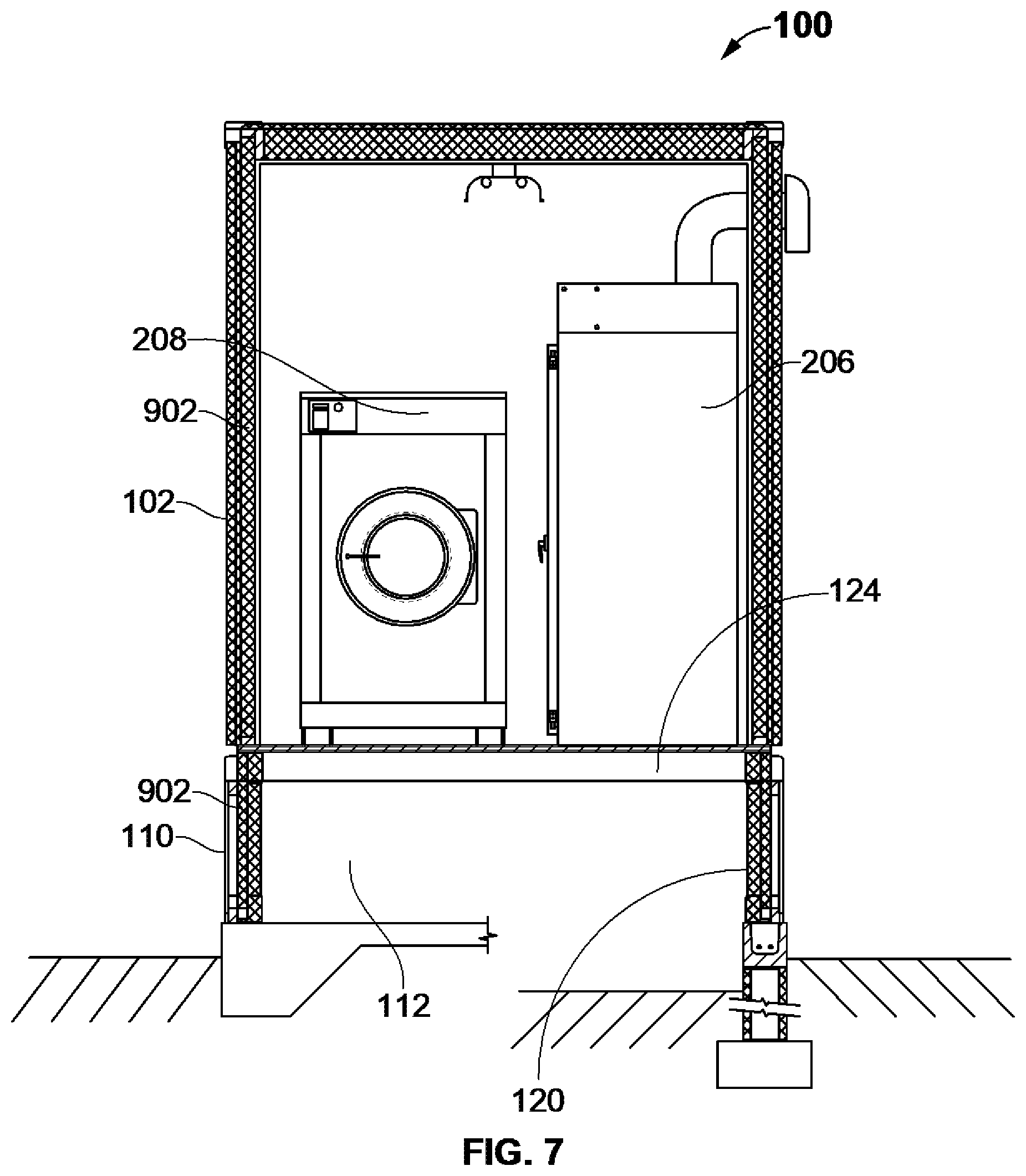 Patent US12480321 Figure 7 – Personal protective equipment decontamination facility in a container