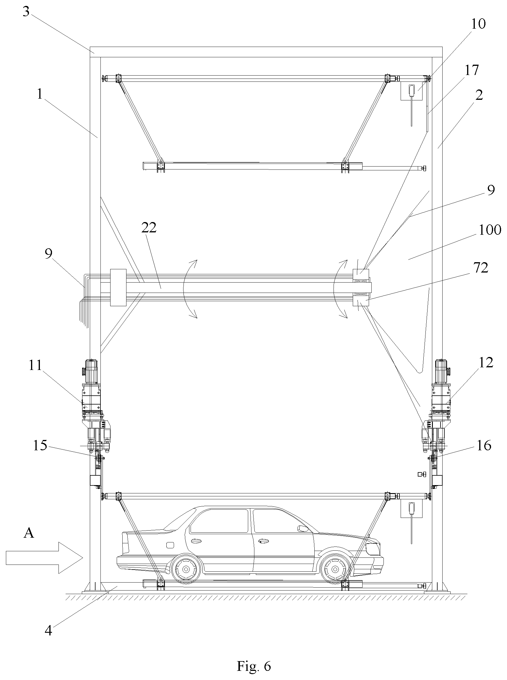 Patent US12480326 Figure 5 – Vertical circulating stereo garage