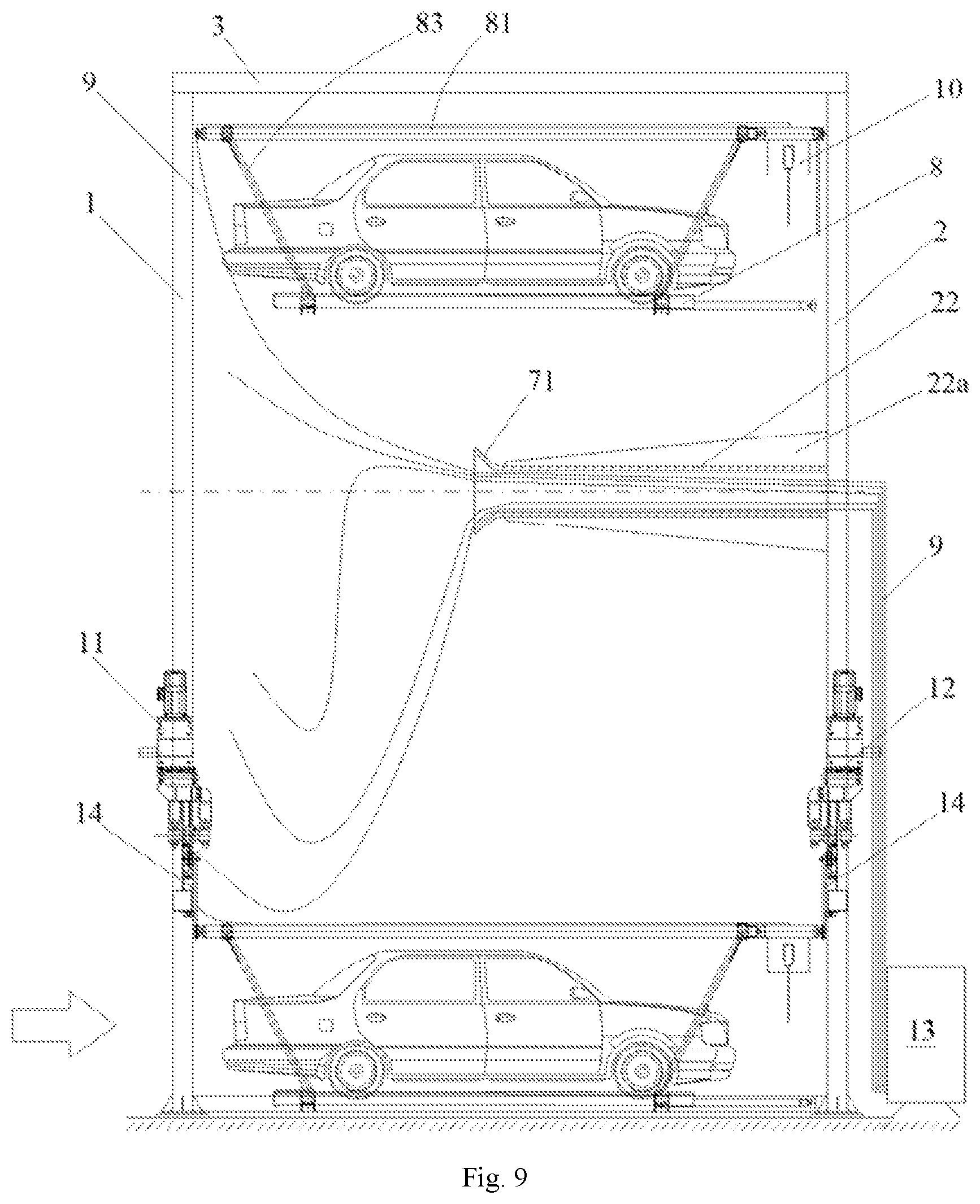 Patent US12480326 Figure 8 – Vertical circulating stereo garage