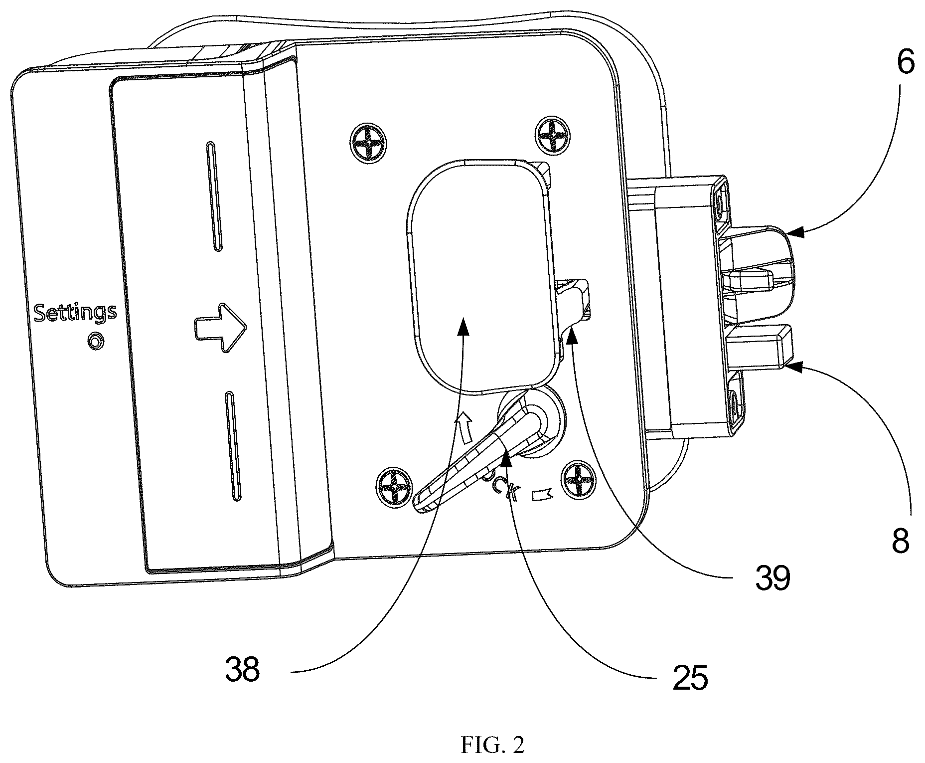 Patent US12480330 Figure 2 – Door lock of recreational vehicle with locking tongue and safety pin that move synchronously