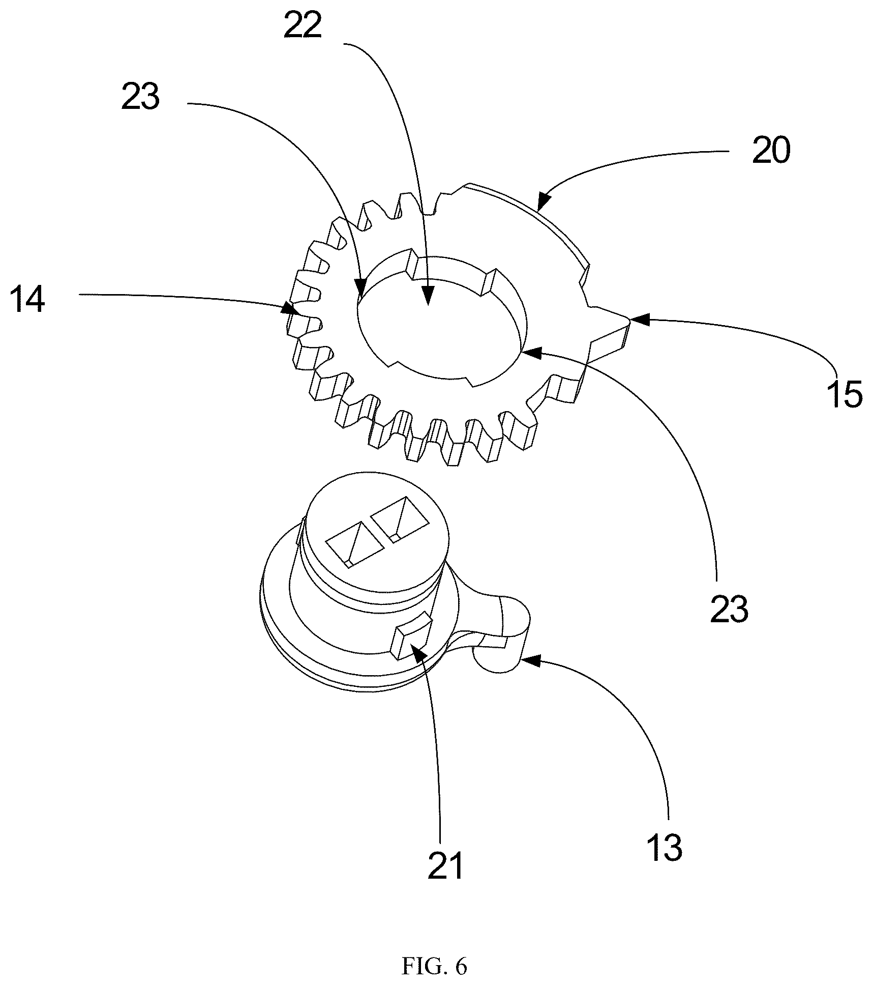 Patent US12480330 Figure 6 – Door lock of recreational vehicle with locking tongue and safety pin that move synchronously