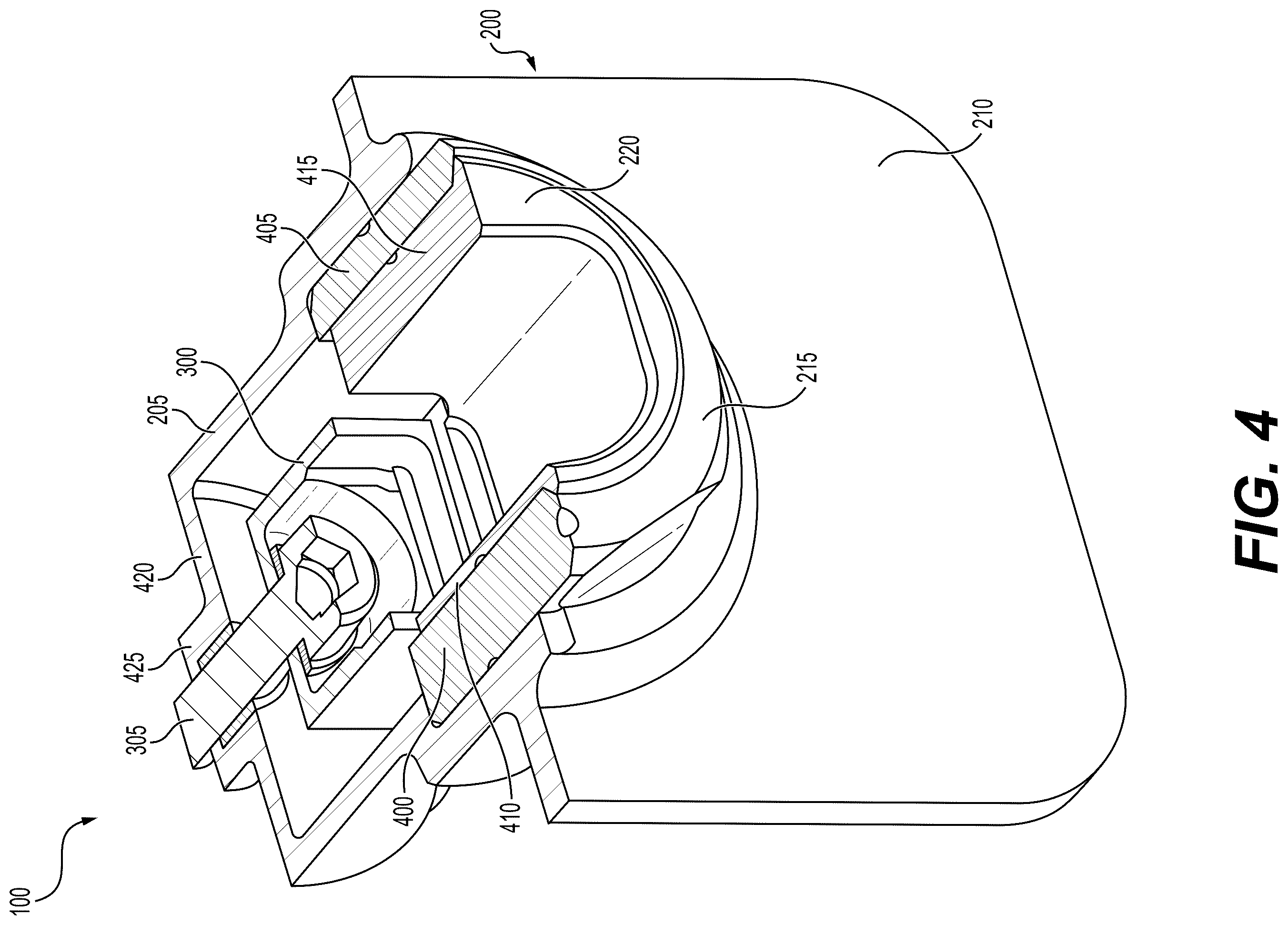 Patent US12480331 Figure 4 – Shear pin latch receptacle assembly for aircraft doors