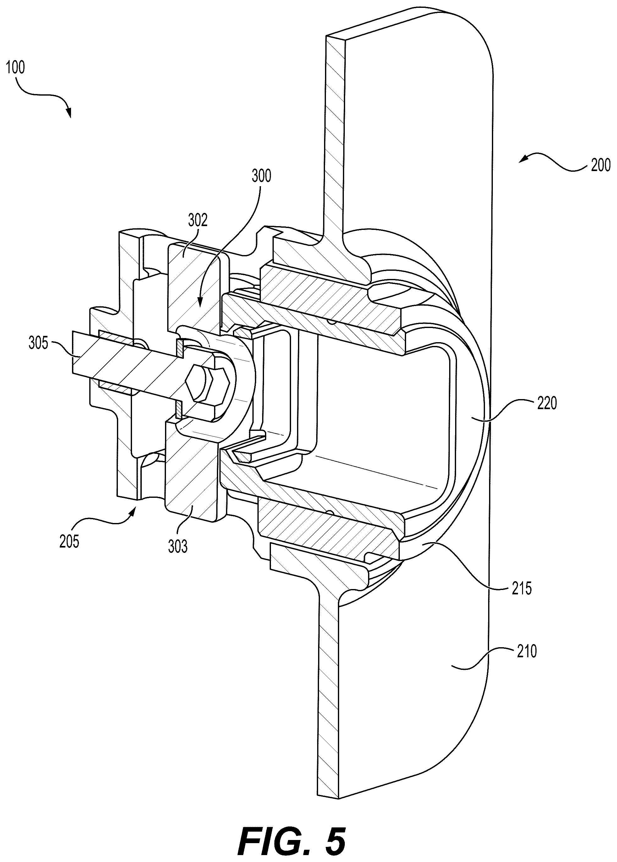 Patent US12480331 Figure 5 – Shear pin latch receptacle assembly for aircraft doors