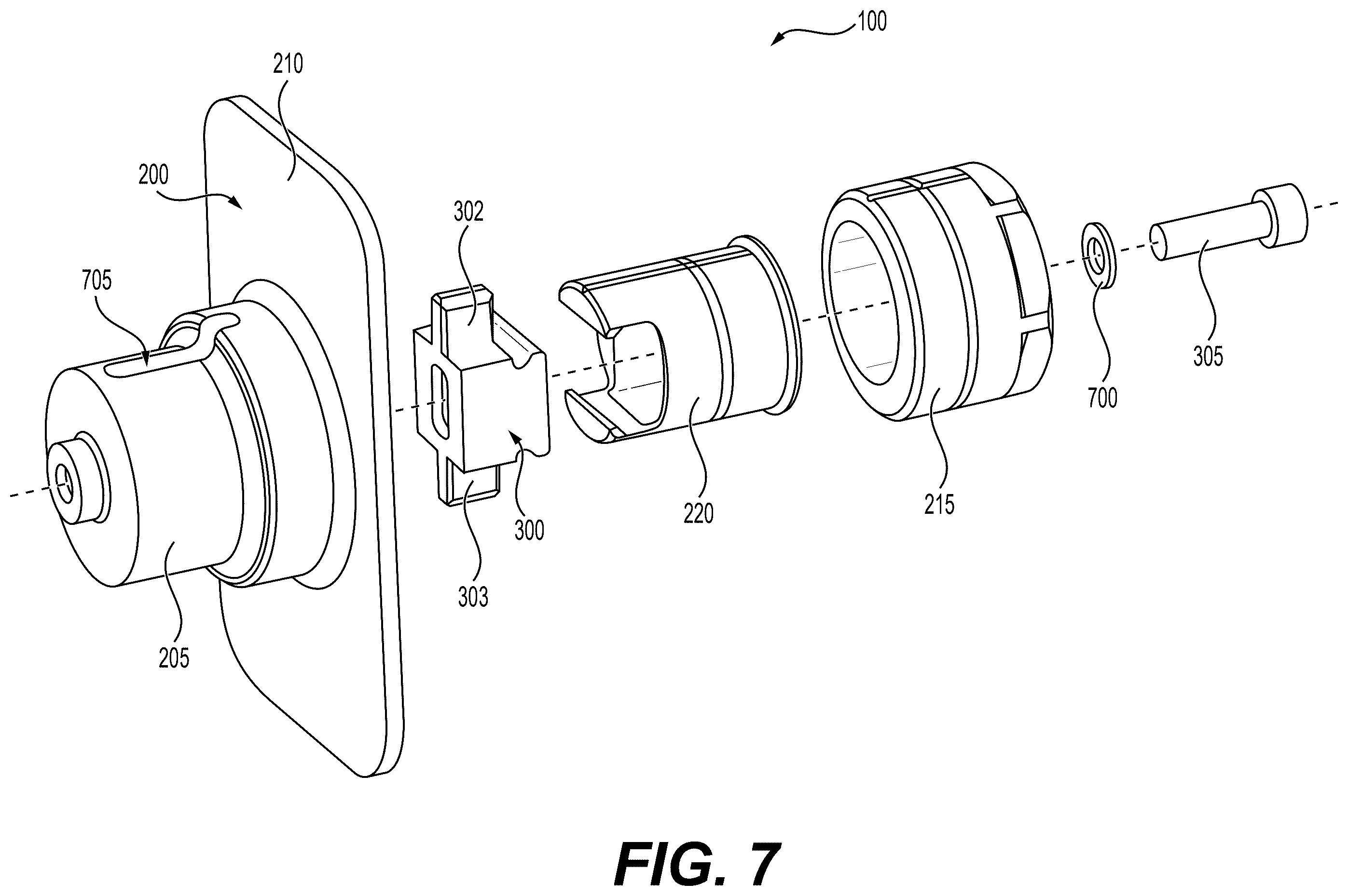 Patent US12480331 Figure 7 – Shear pin latch receptacle assembly for aircraft doors