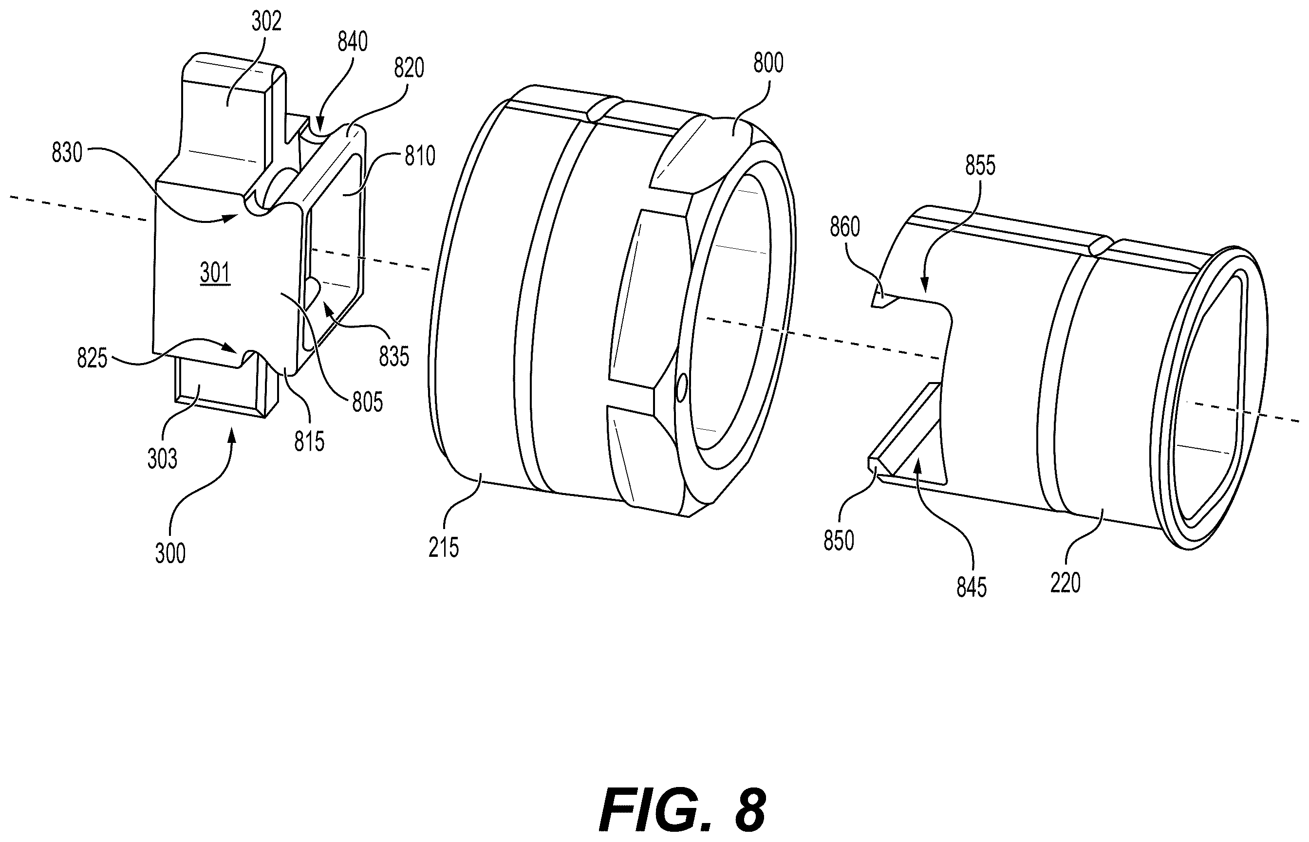 Patent US12480331 Figure 8 – Shear pin latch receptacle assembly for aircraft doors
