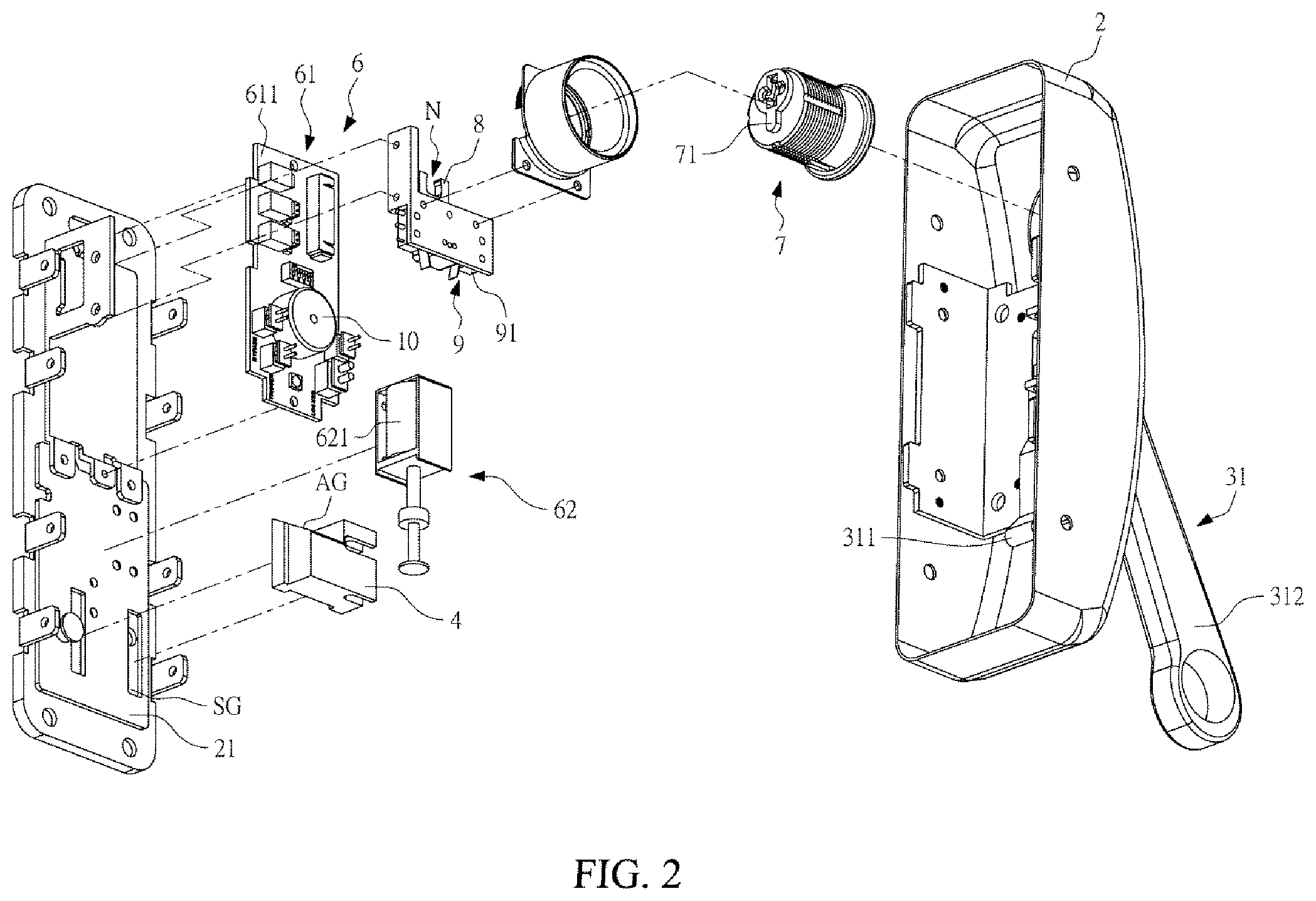 Patent US12480336 Figure 2 – Delayed unlocking push-down type emergency door-locking device