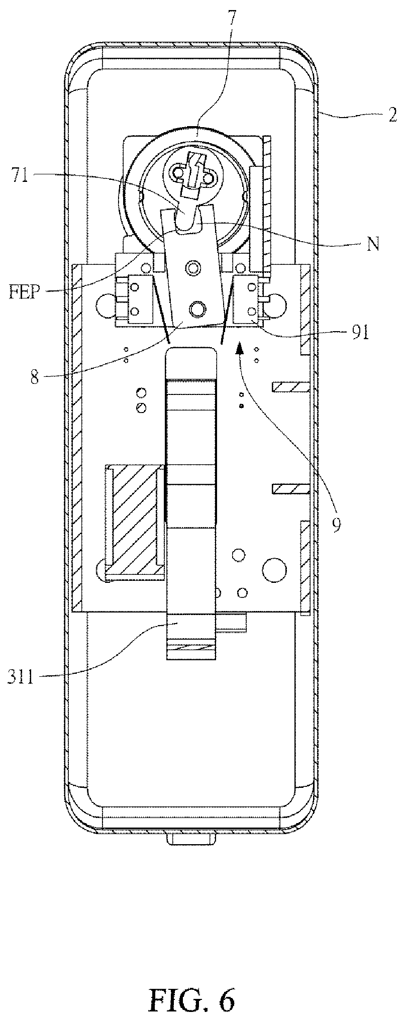 Patent US12480336 Figure 6 – Delayed unlocking push-down type emergency door-locking device