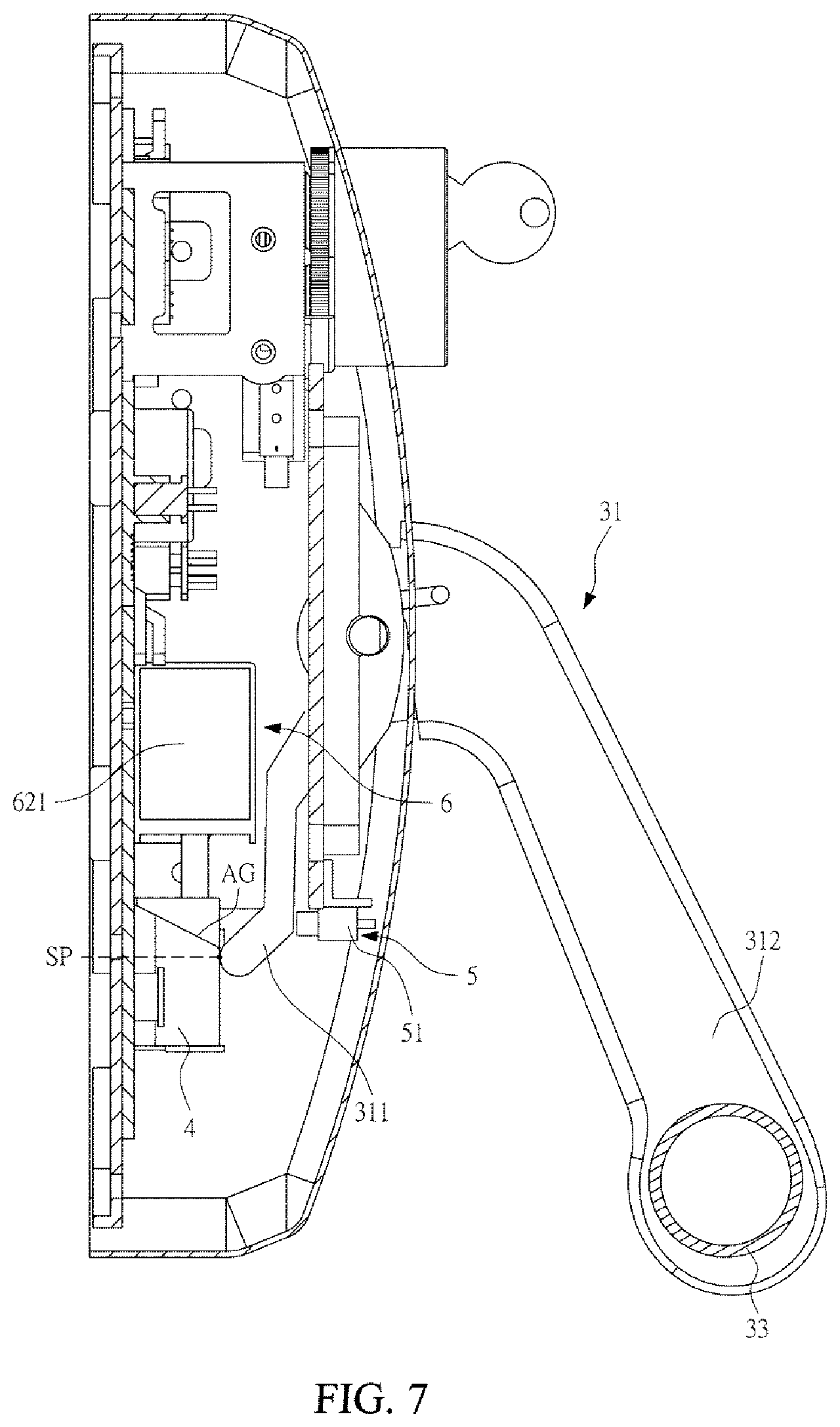 Patent US12480336 Figure 7 – Delayed unlocking push-down type emergency door-locking device