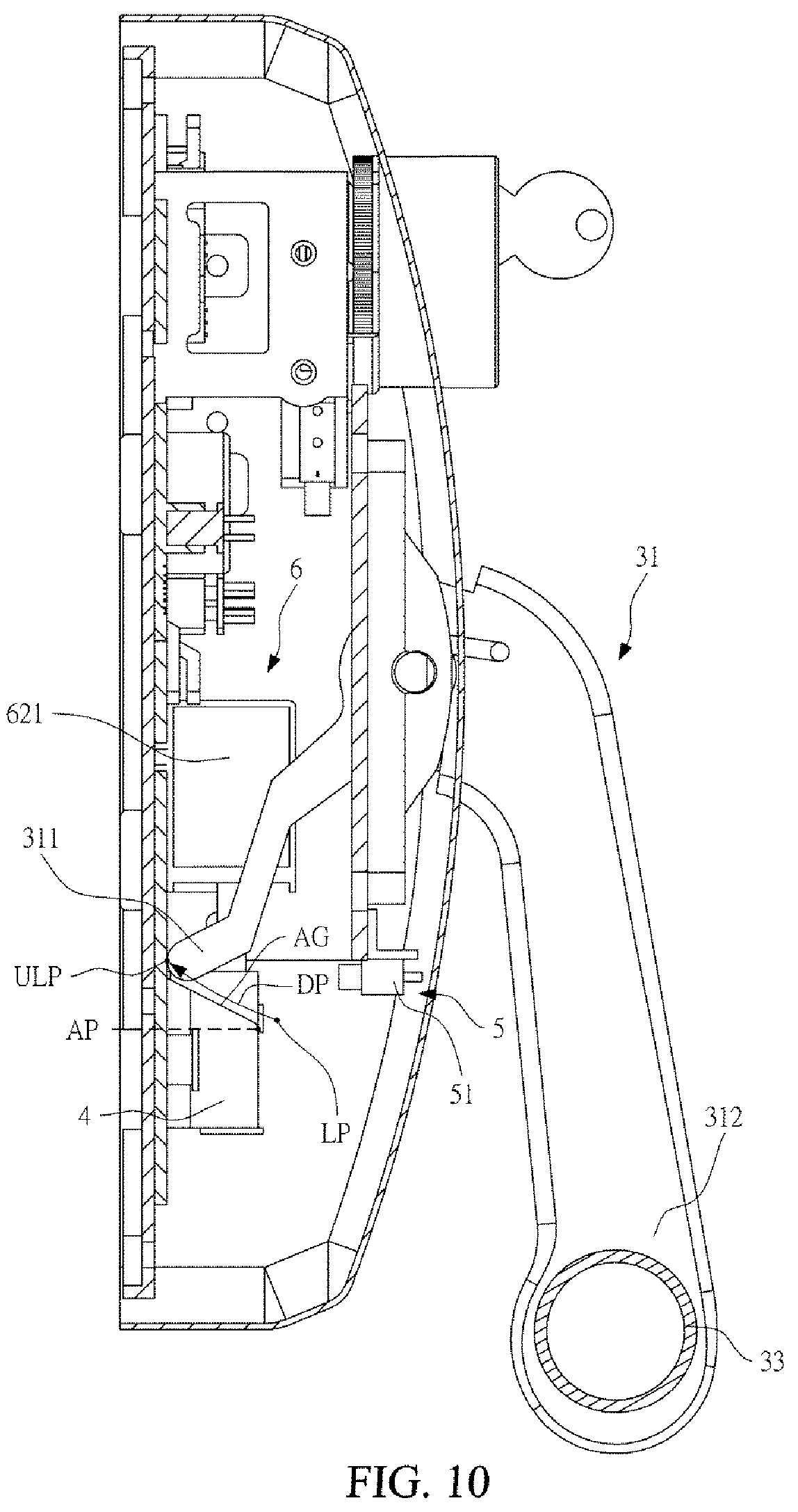 Patent US12480336 Figure 10 – Delayed unlocking push-down type emergency door-locking device
