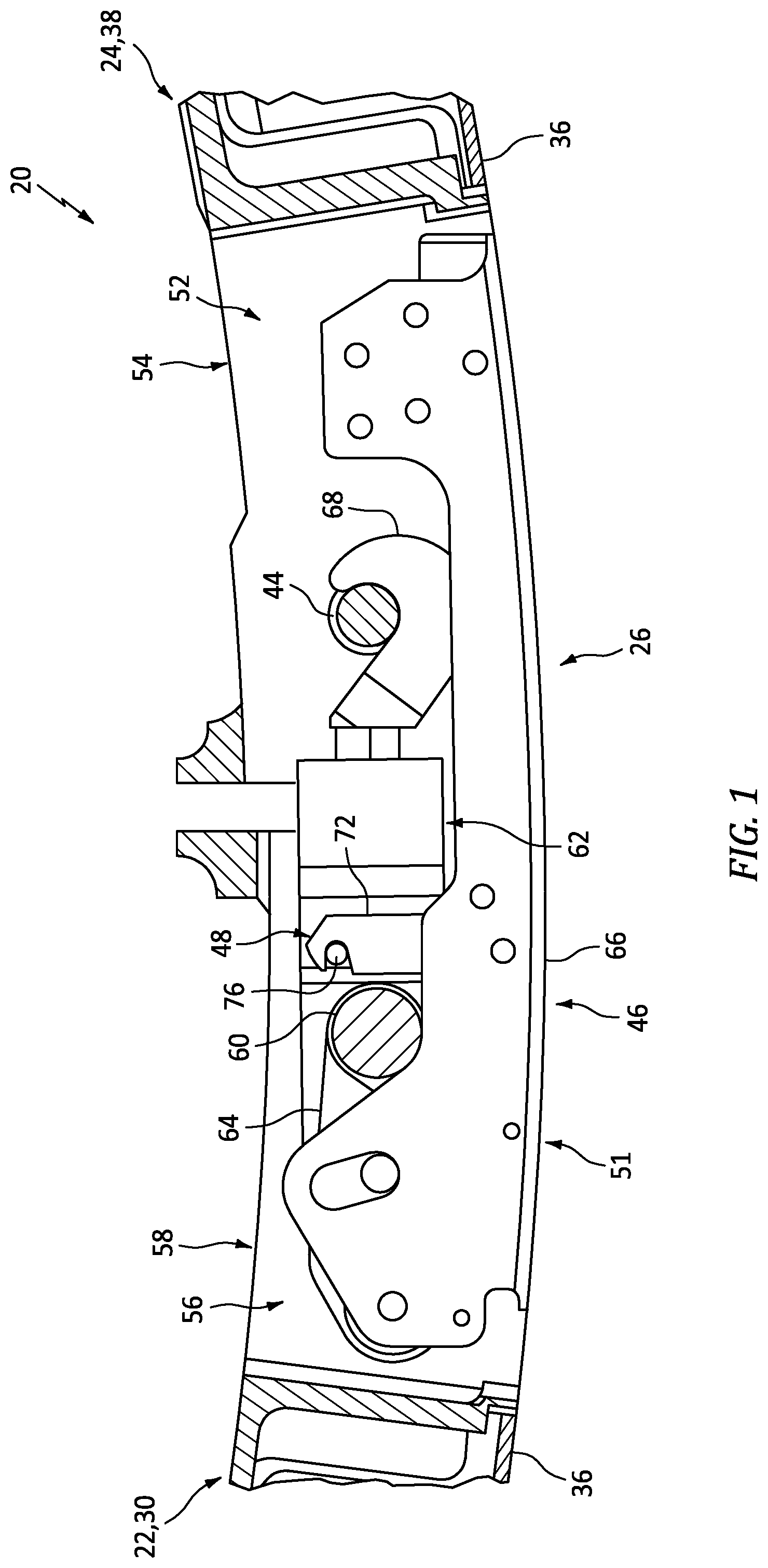 Patent US12480342 Figure 1 – Aircraft latch assembly with lock