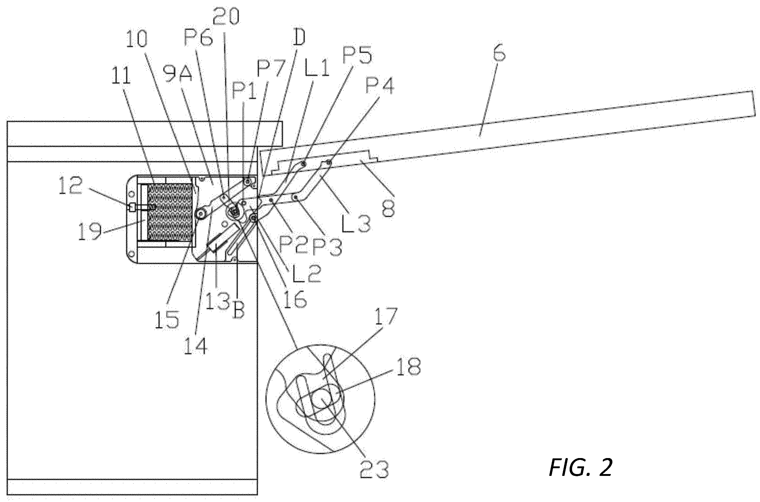 Patent US12480347 Figure 2 – Mechanism of movement of an upward-tilting door
