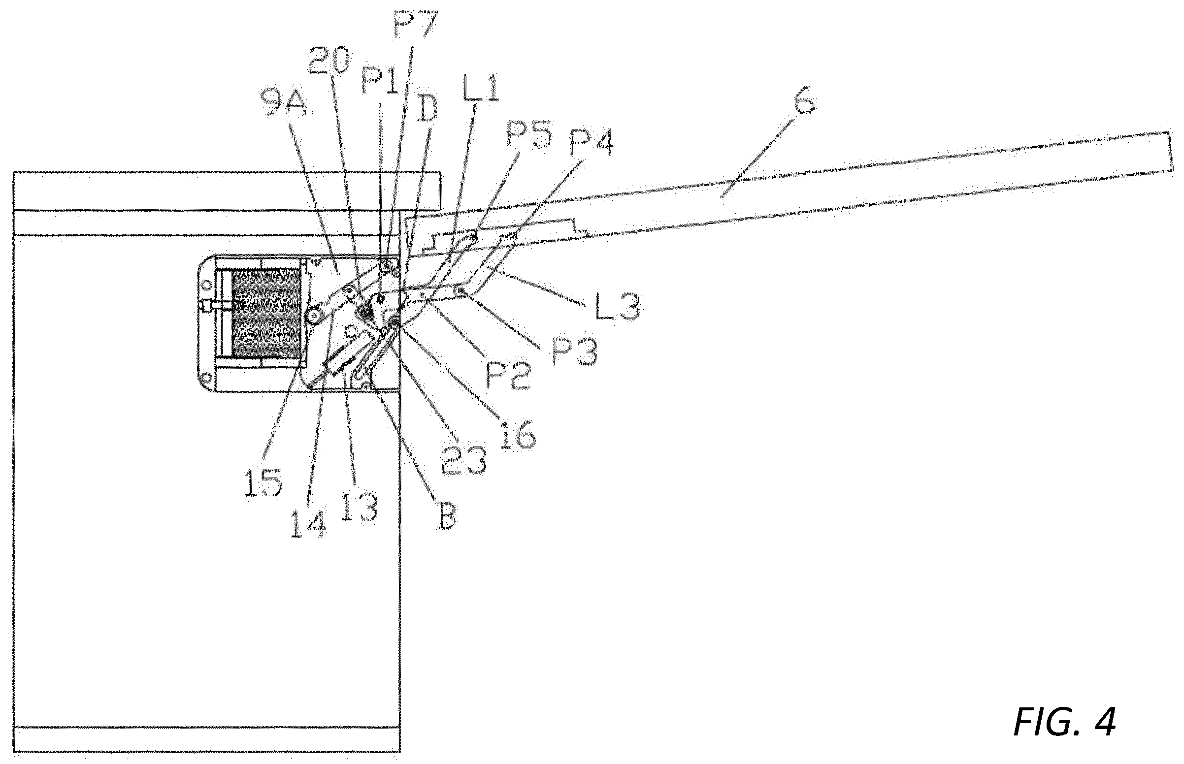 Patent US12480347 Figure 4 – Mechanism of movement of an upward-tilting door