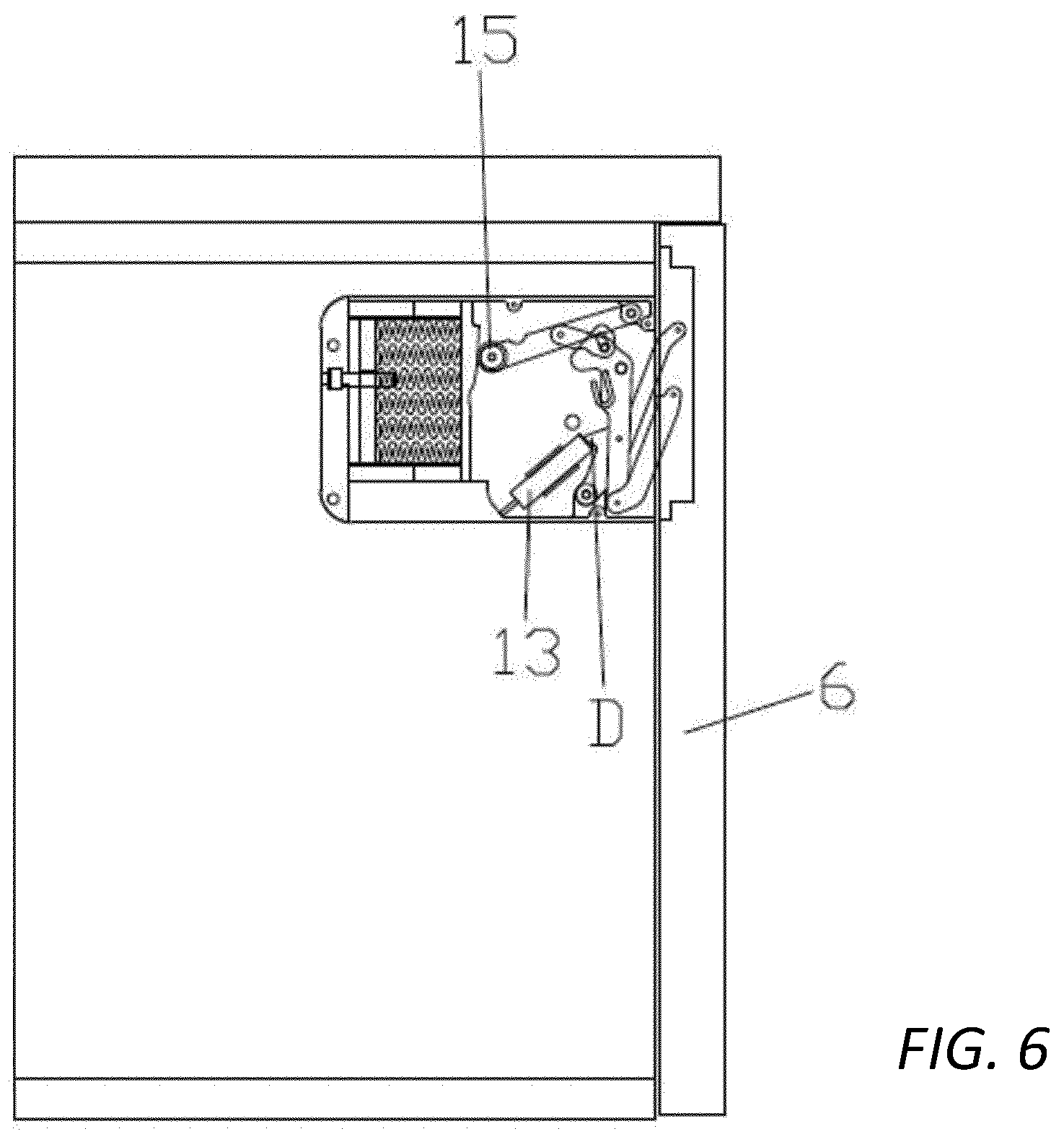 Patent US12480347 Figure 6 – Mechanism of movement of an upward-tilting door