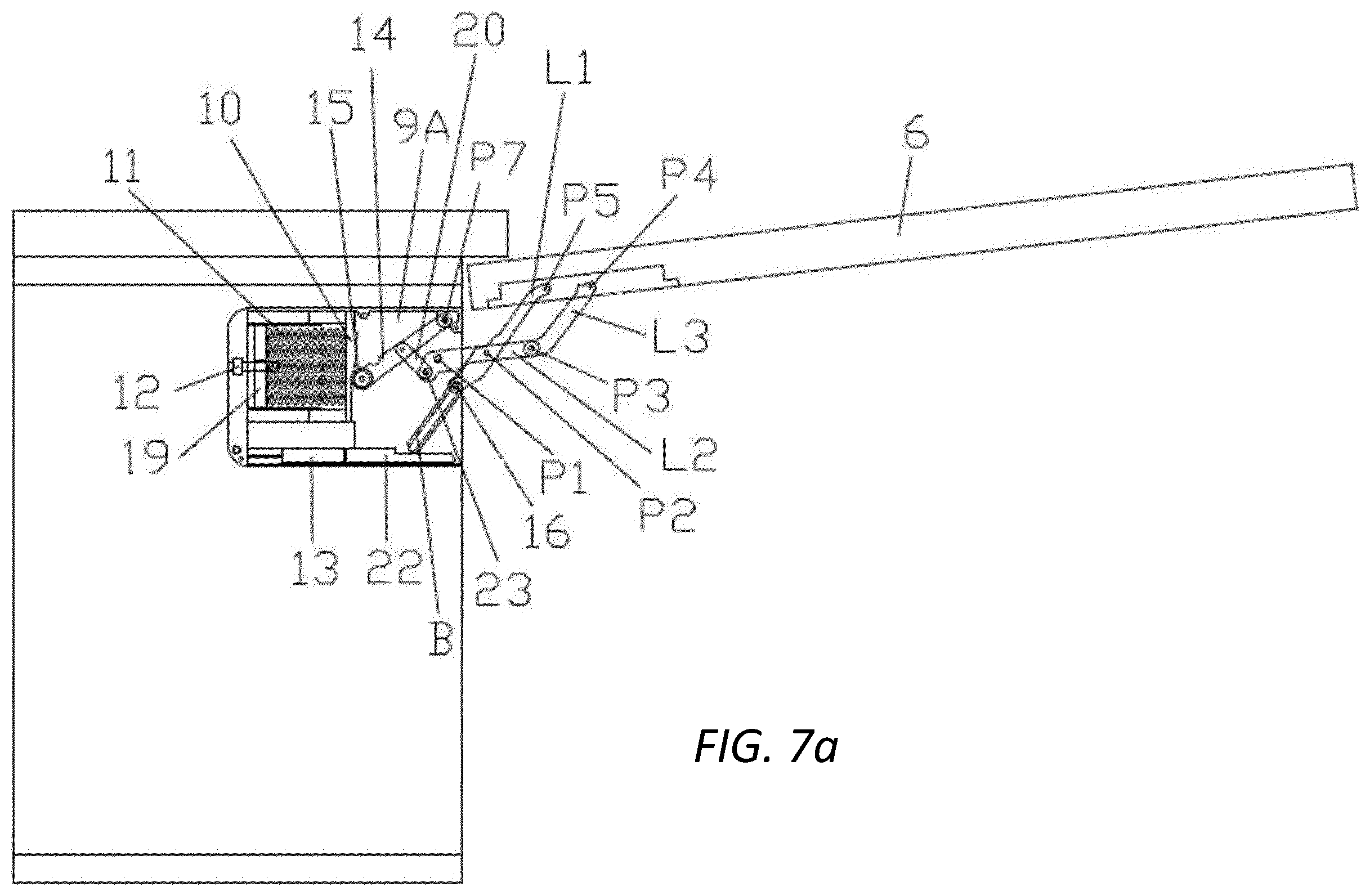 Patent US12480347 Figure 8 – Mechanism of movement of an upward-tilting door