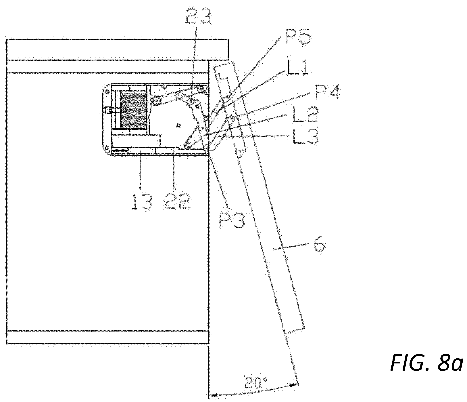 Patent US12480347 Figure 10 – Mechanism of movement of an upward-tilting door