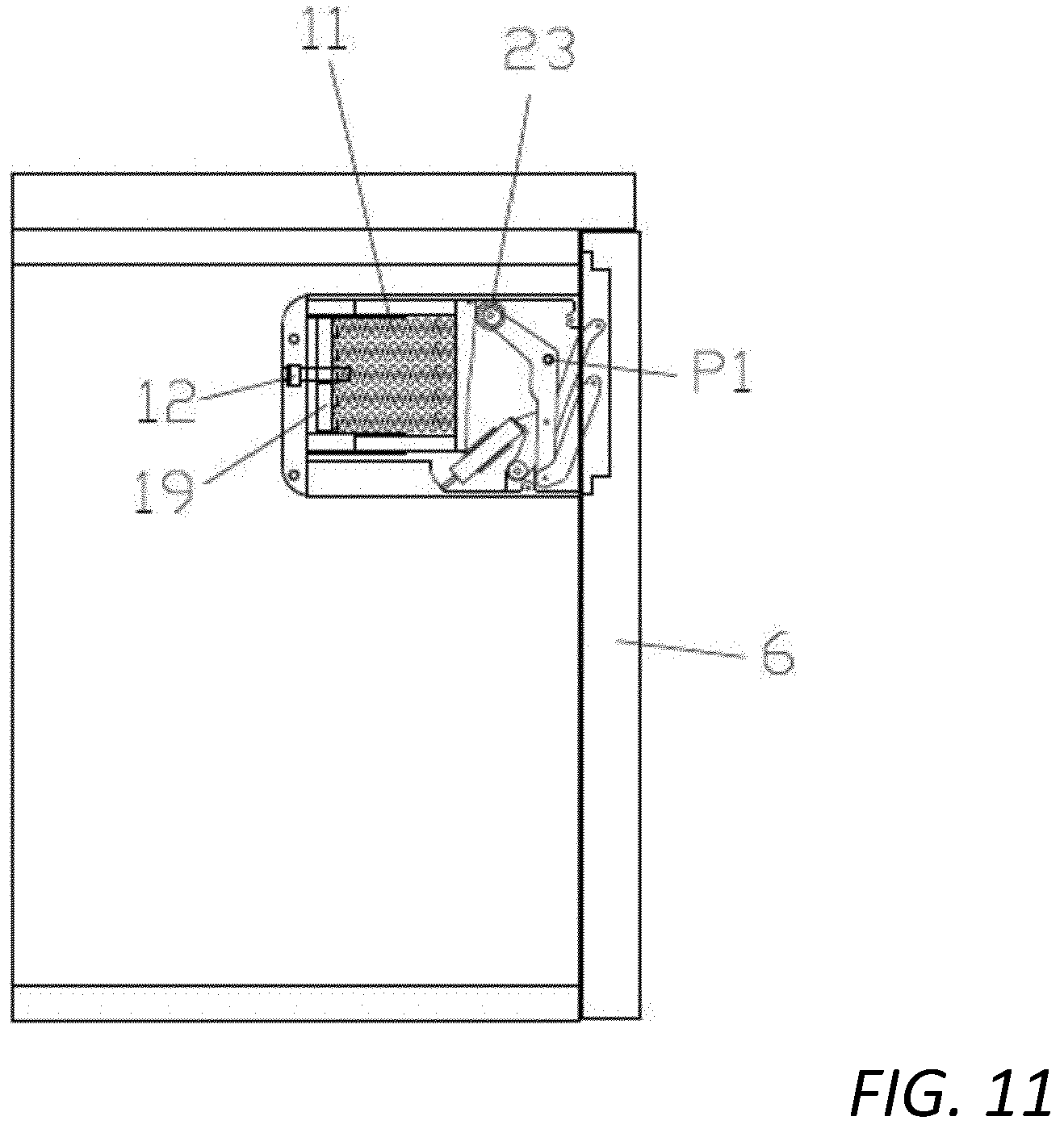Patent US12480347 Figure 13 – Mechanism of movement of an upward-tilting door