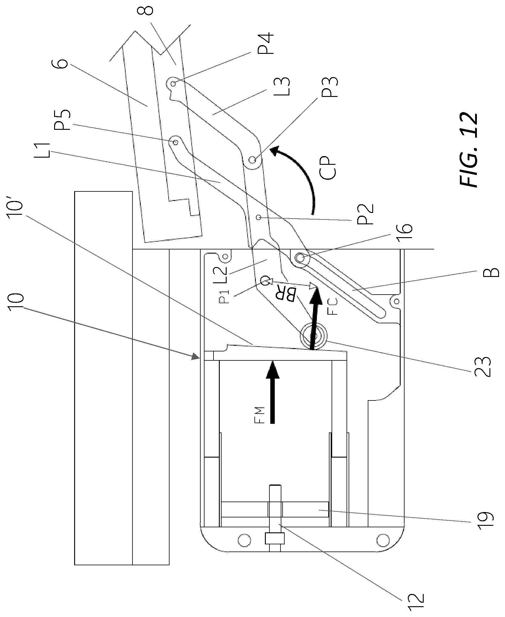 Patent US12480347 Figure 14 – Mechanism of movement of an upward-tilting door