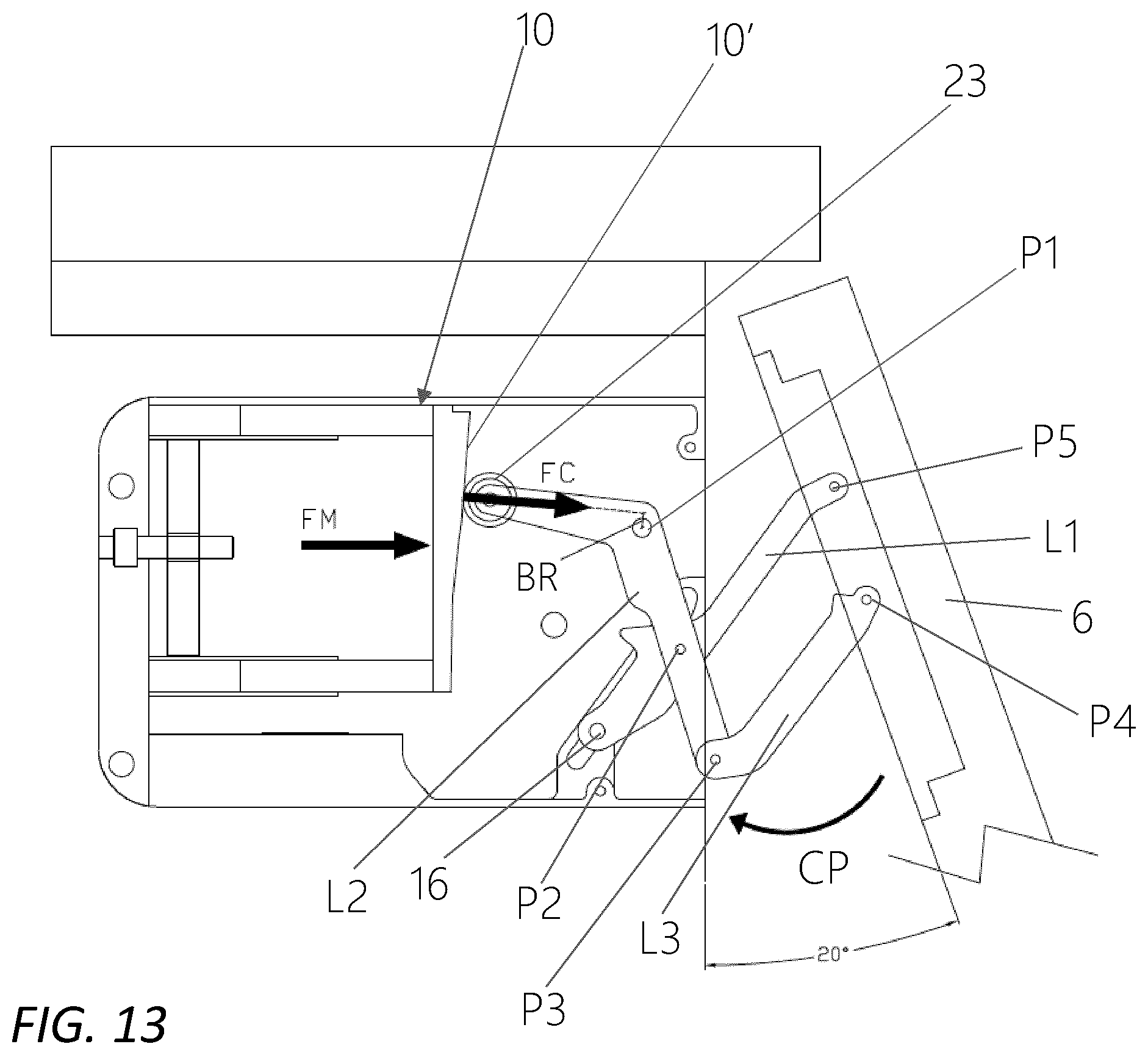 Patent US12480347 Figure 15 – Mechanism of movement of an upward-tilting door