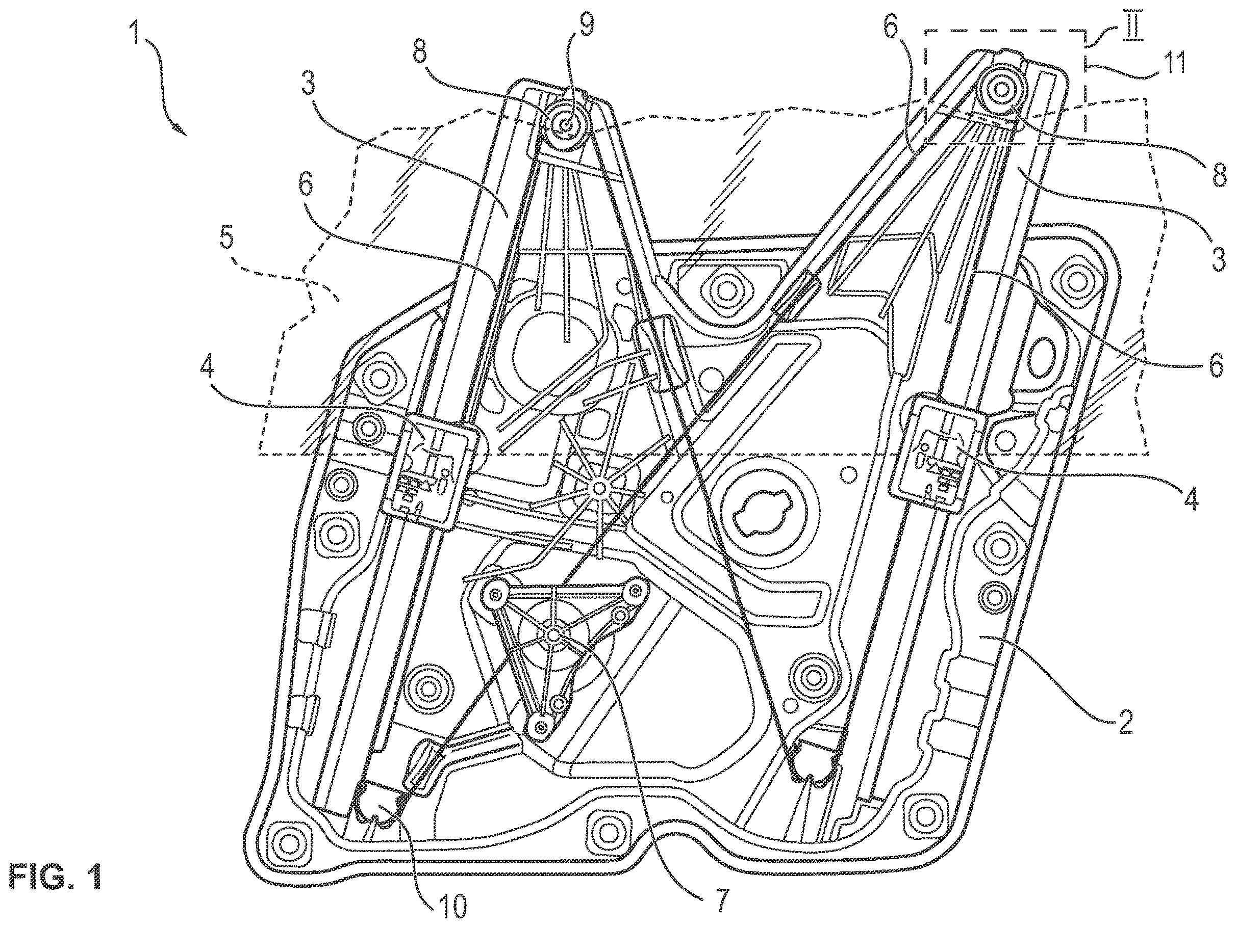 Patent US12480348 Figure 1 – Deflection device for a motor vehicle window lift, window lift and door module