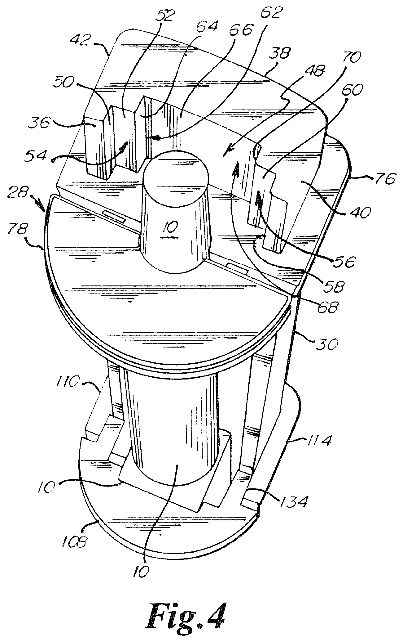 Patent US12480358 Figure 4 – Gate having four pins and stairway post adapter