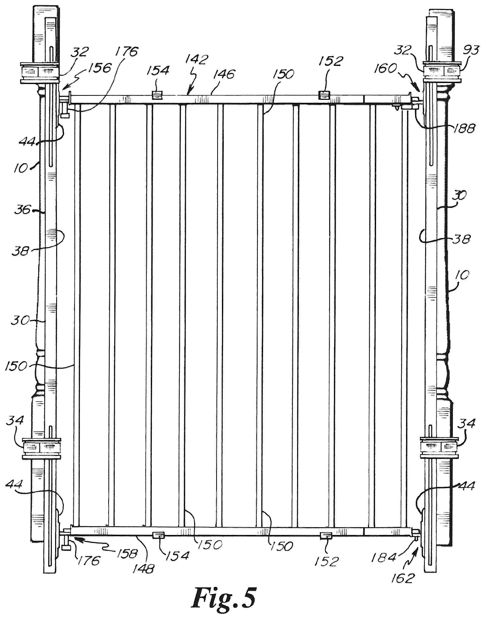 Patent US12480358 Figure 5 – Gate having four pins and stairway post adapter