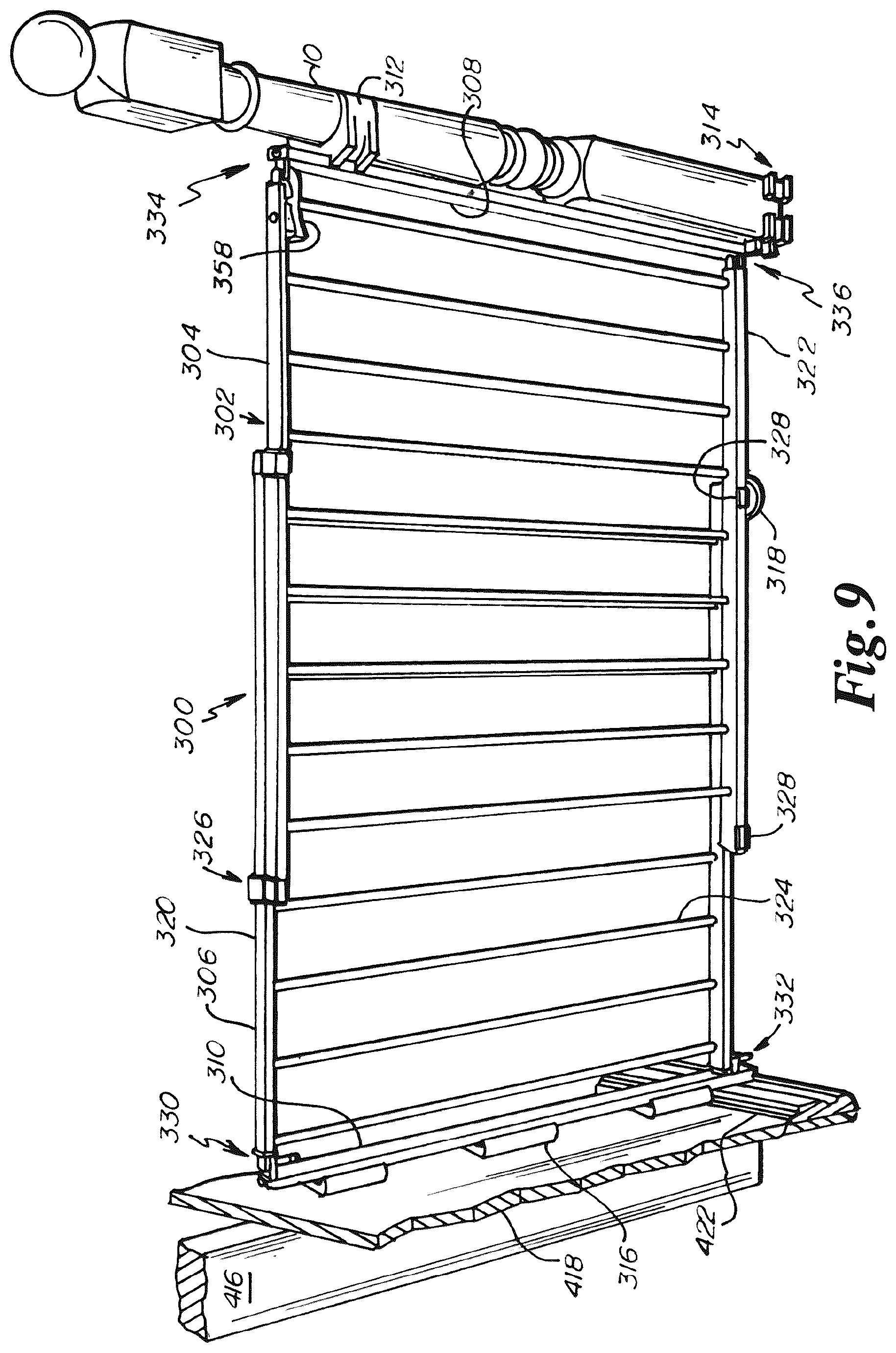 Patent US12480358 Figure 9 – Gate having four pins and stairway post adapter
