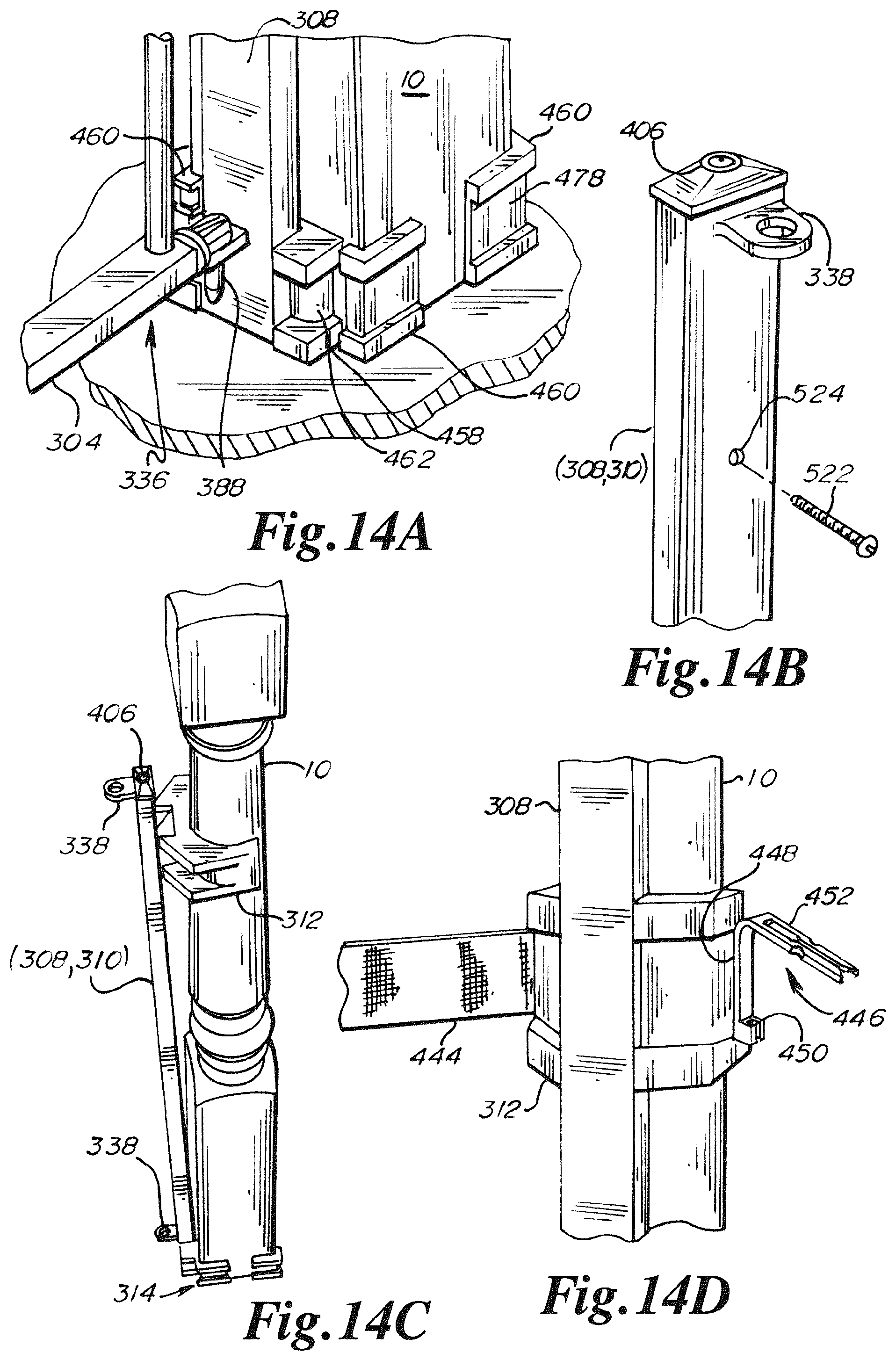 Patent US12480358 Figure 14 – Gate having four pins and stairway post adapter