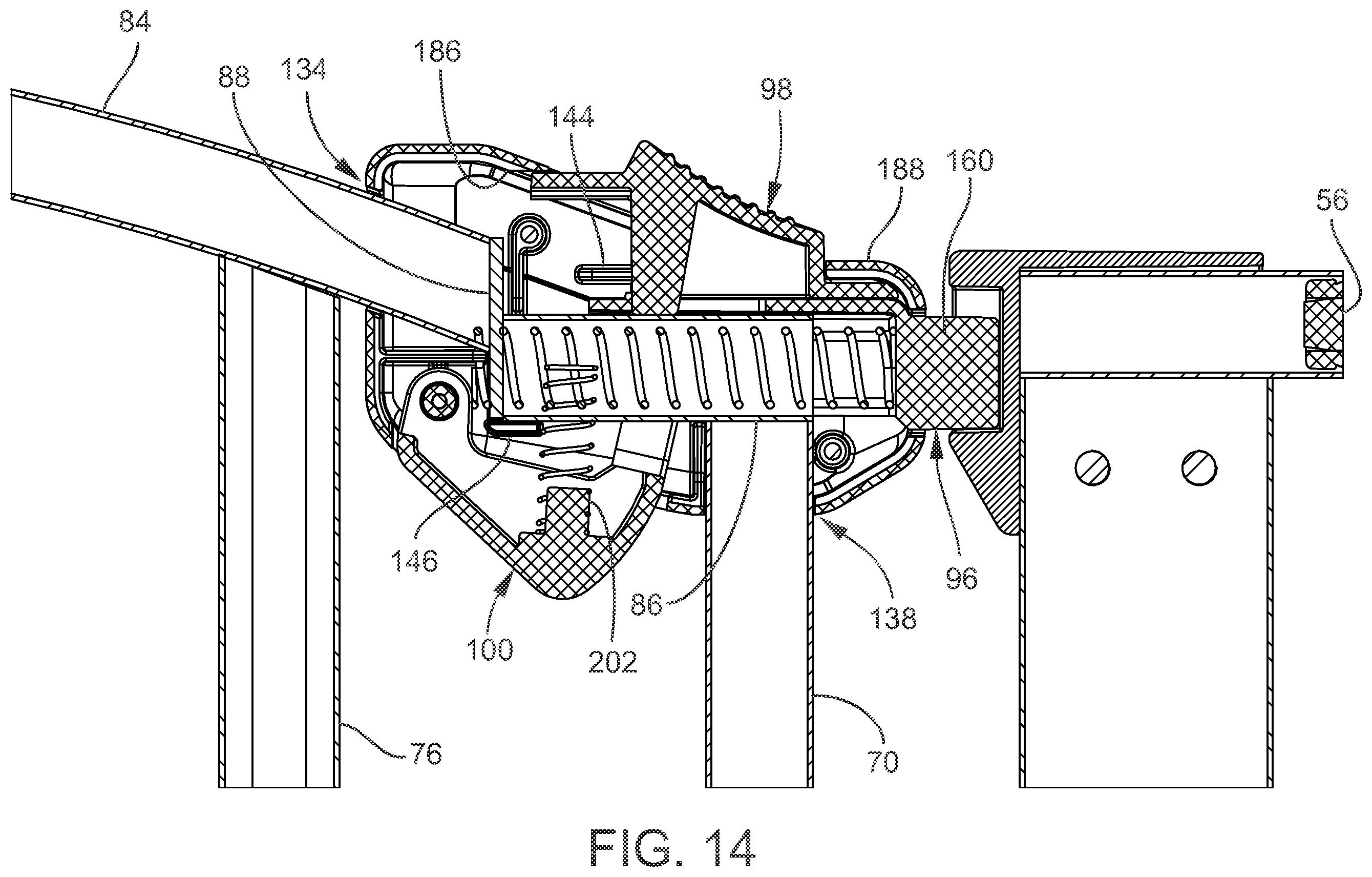 Patent US12480361 Figure 14 – Gated barrier with one hand latch apparatus