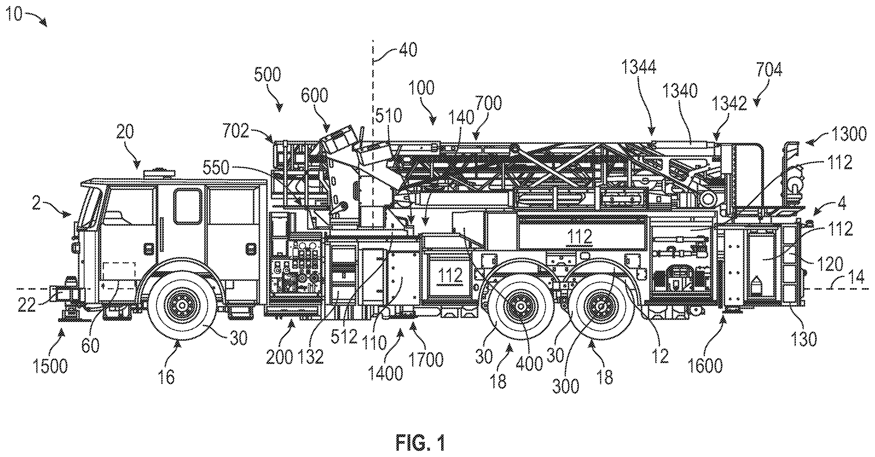 Patent US12480362 Figure 1 – Aerial ladder assembly