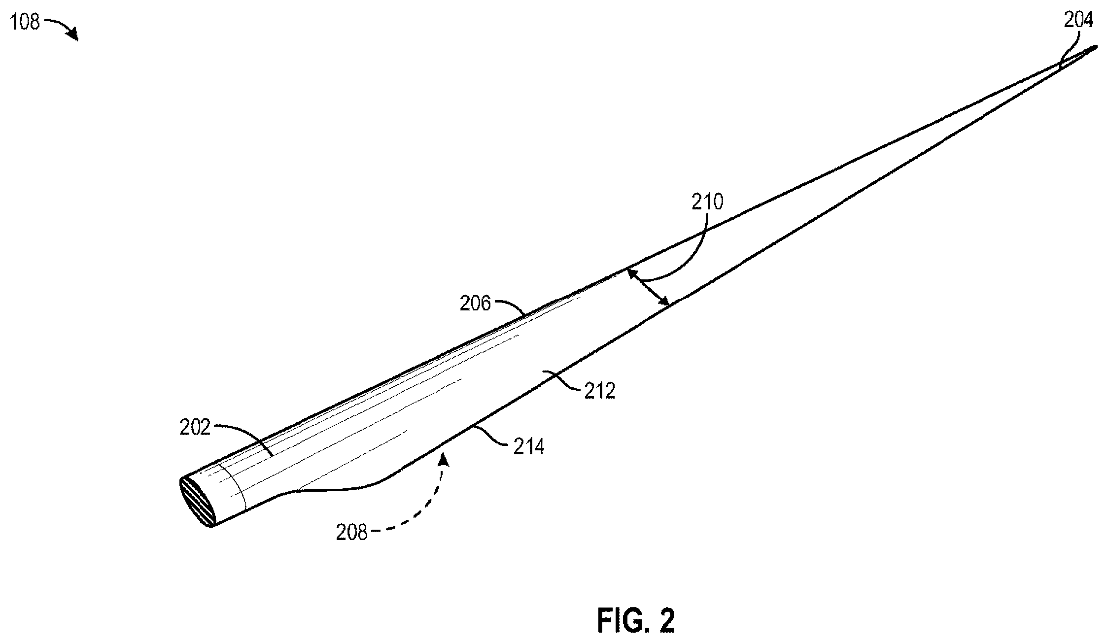 Patent US12480404 Figure 2 – Structure and method for a flexible trailing edge projection of an airfoil